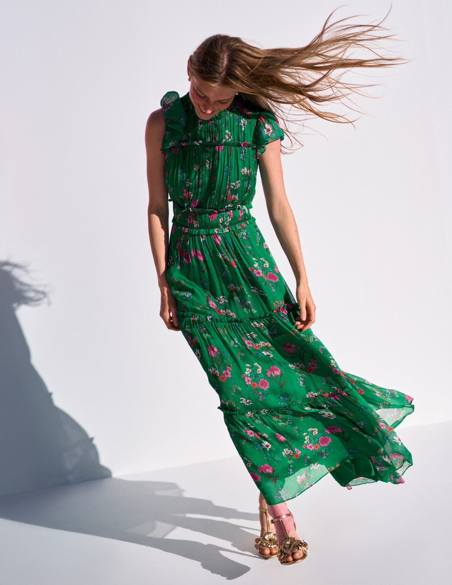 Sleeveless Ruffle Dress-Bear Grass, Delicate Blossom