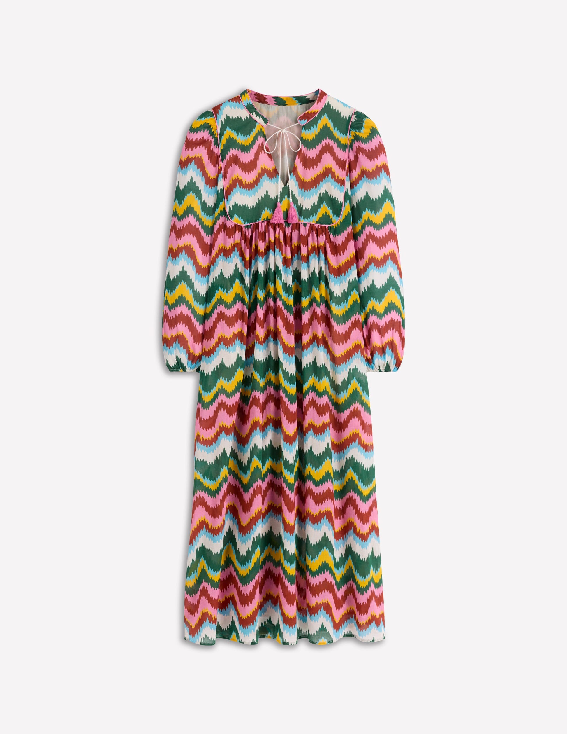 Boho Tie Neck Kaftan-Multi, Zig Zag Wave-7