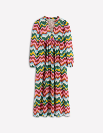 Boho Tie Neck Kaftan-Multi, Zig Zag Wave-7