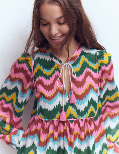 Boho Tie Neck Kaftan-Multi, Zig Zag Wave-3