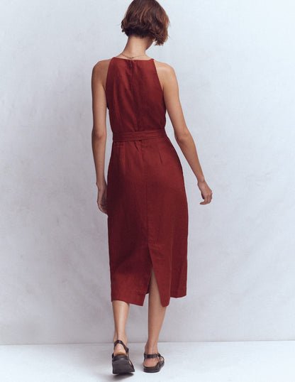Rosa Halter Linen Midi Dress-Burnt Orange-4