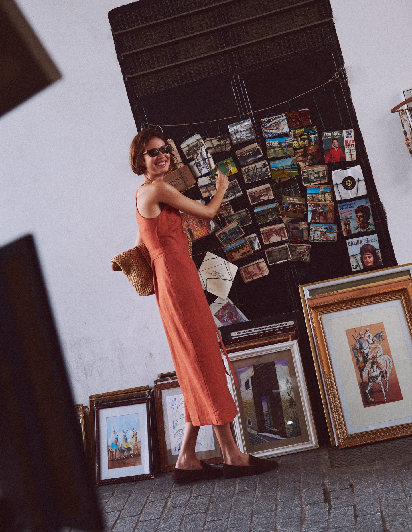 Rosa Halter Linen Midi Dress-Burnt Orange