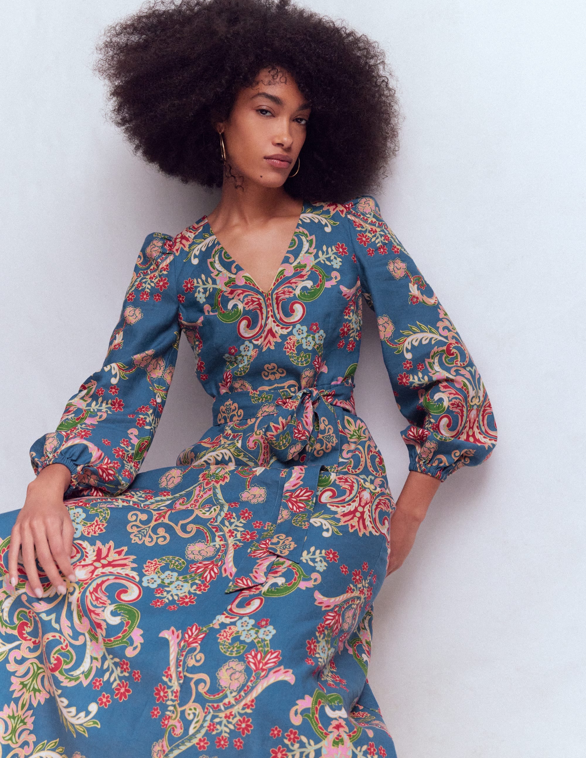 Florence Linen Blend Dress-Blue, Enchanting Bouquet - Image 2