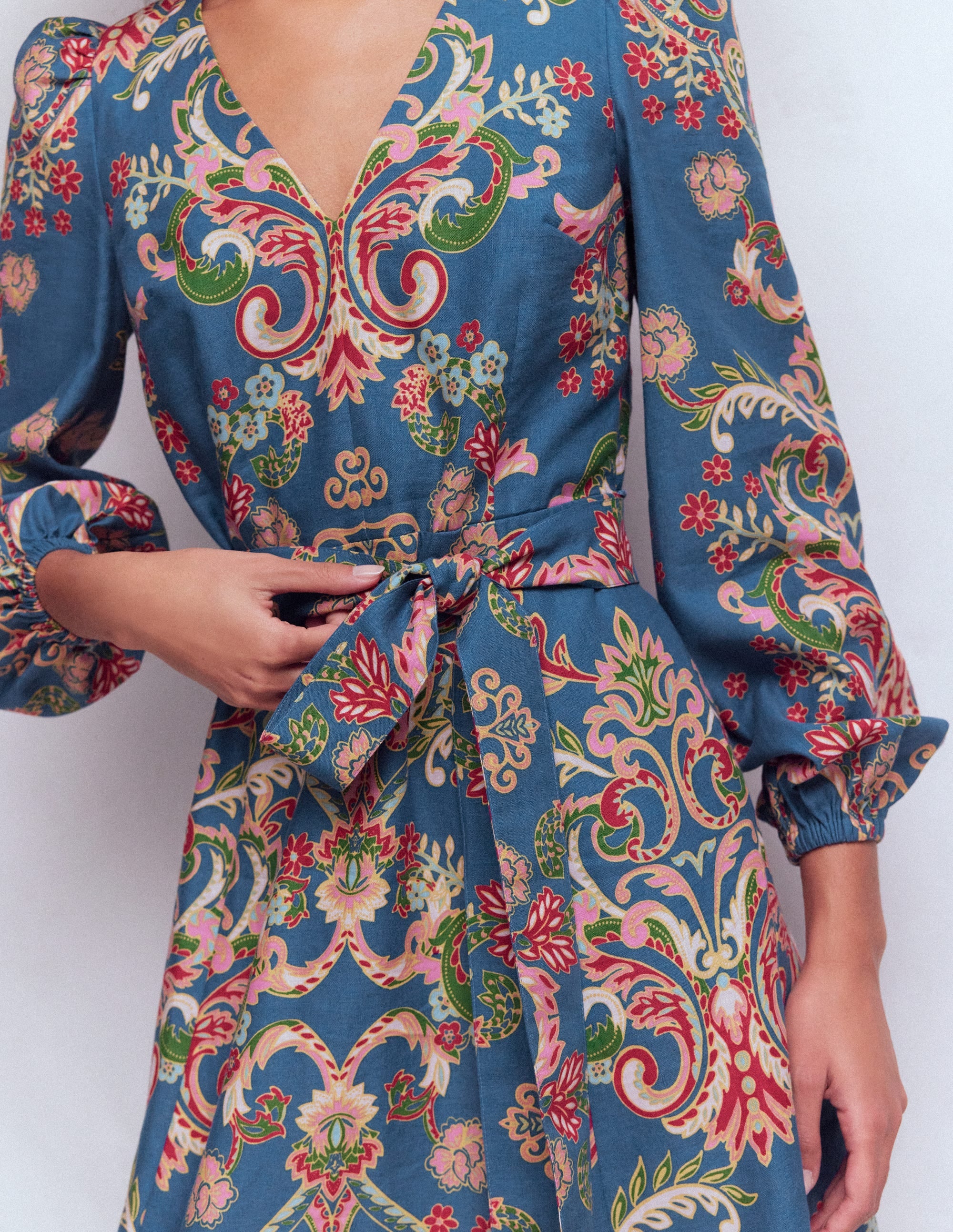 Florence Linen Blend Dress-Blue, Enchanting Bouquet - Image 3