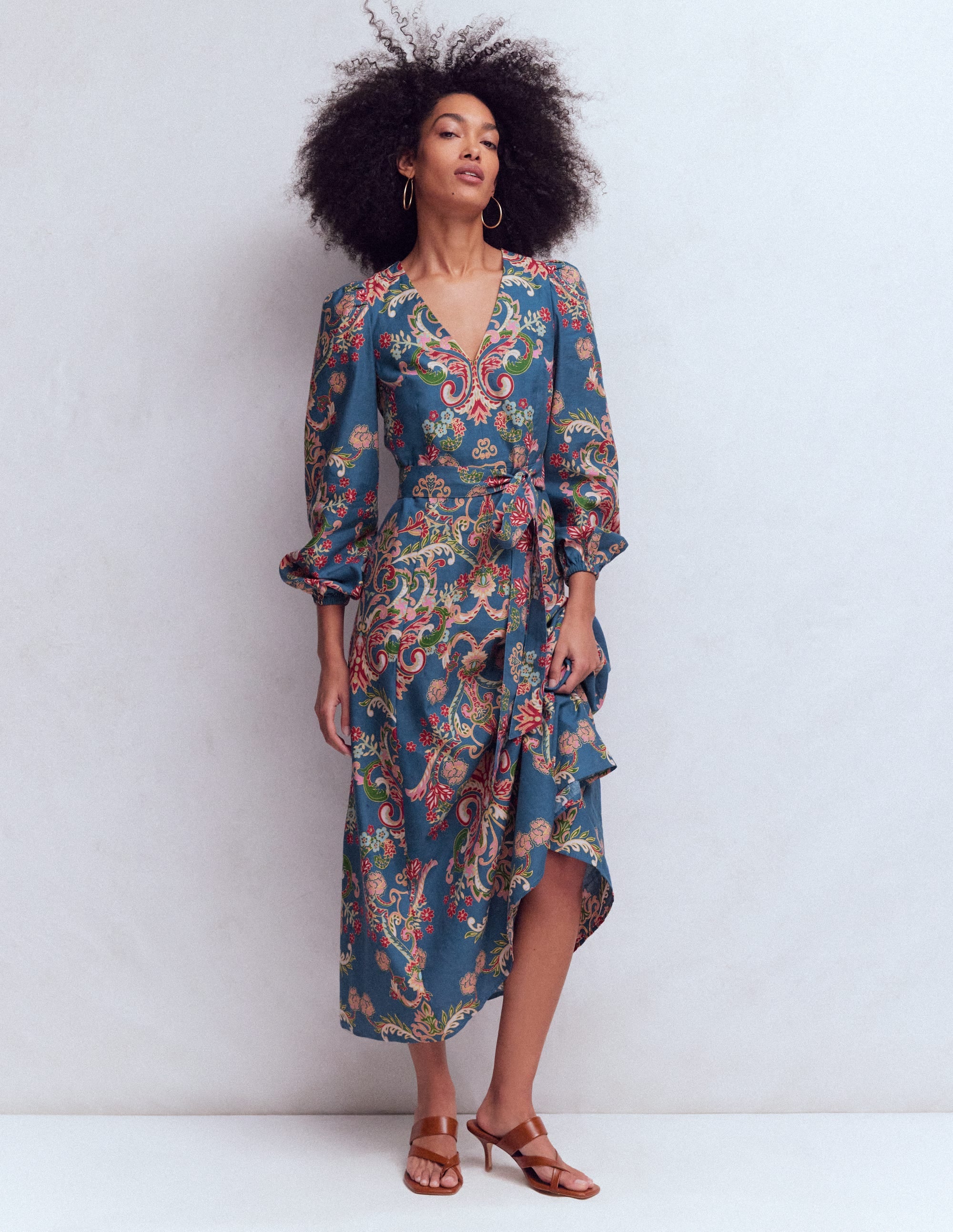 Florence Linen Blend Dress-Blue, Enchanting Bouquet - Image 1
