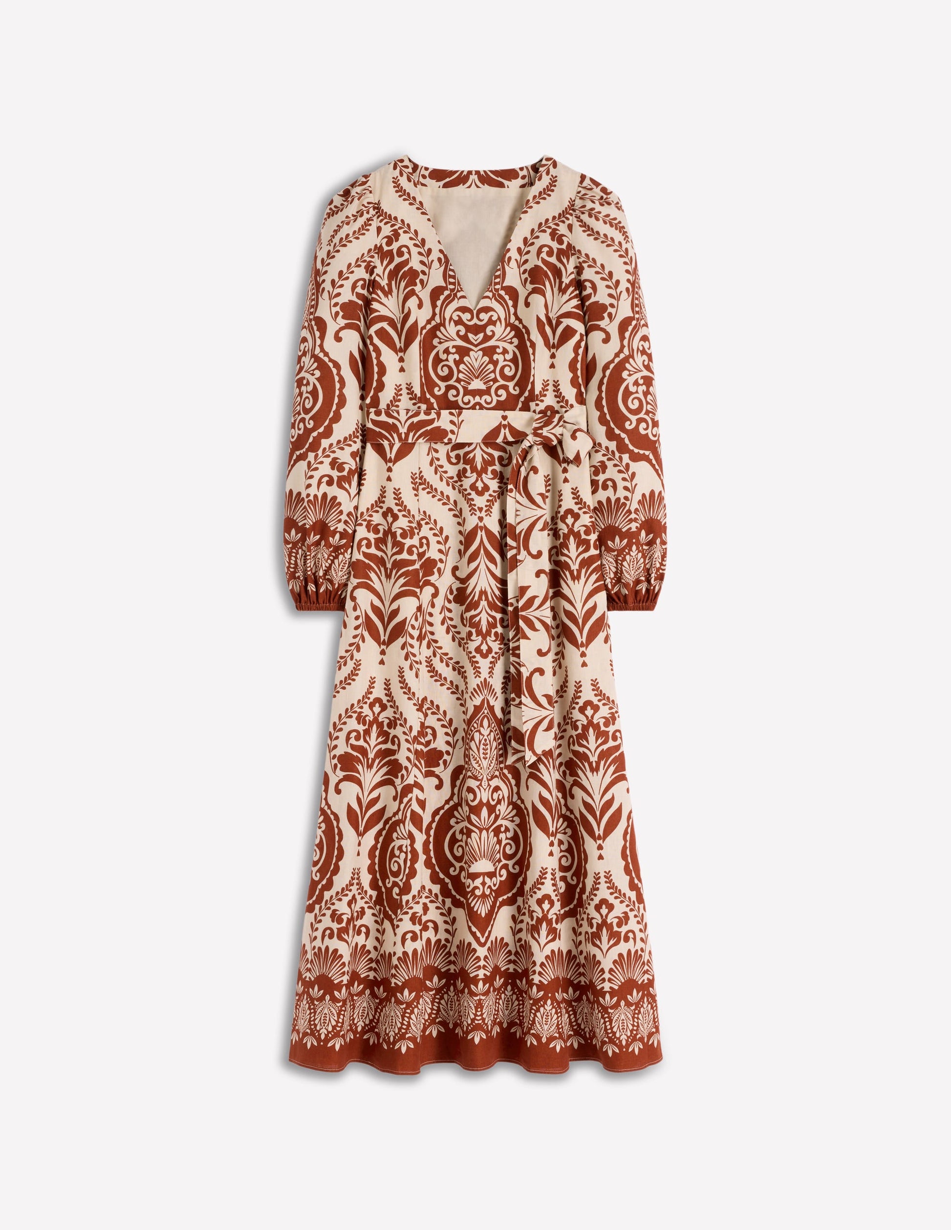 Florence Linen Blend Dress-Brown Ornamental Garden-5