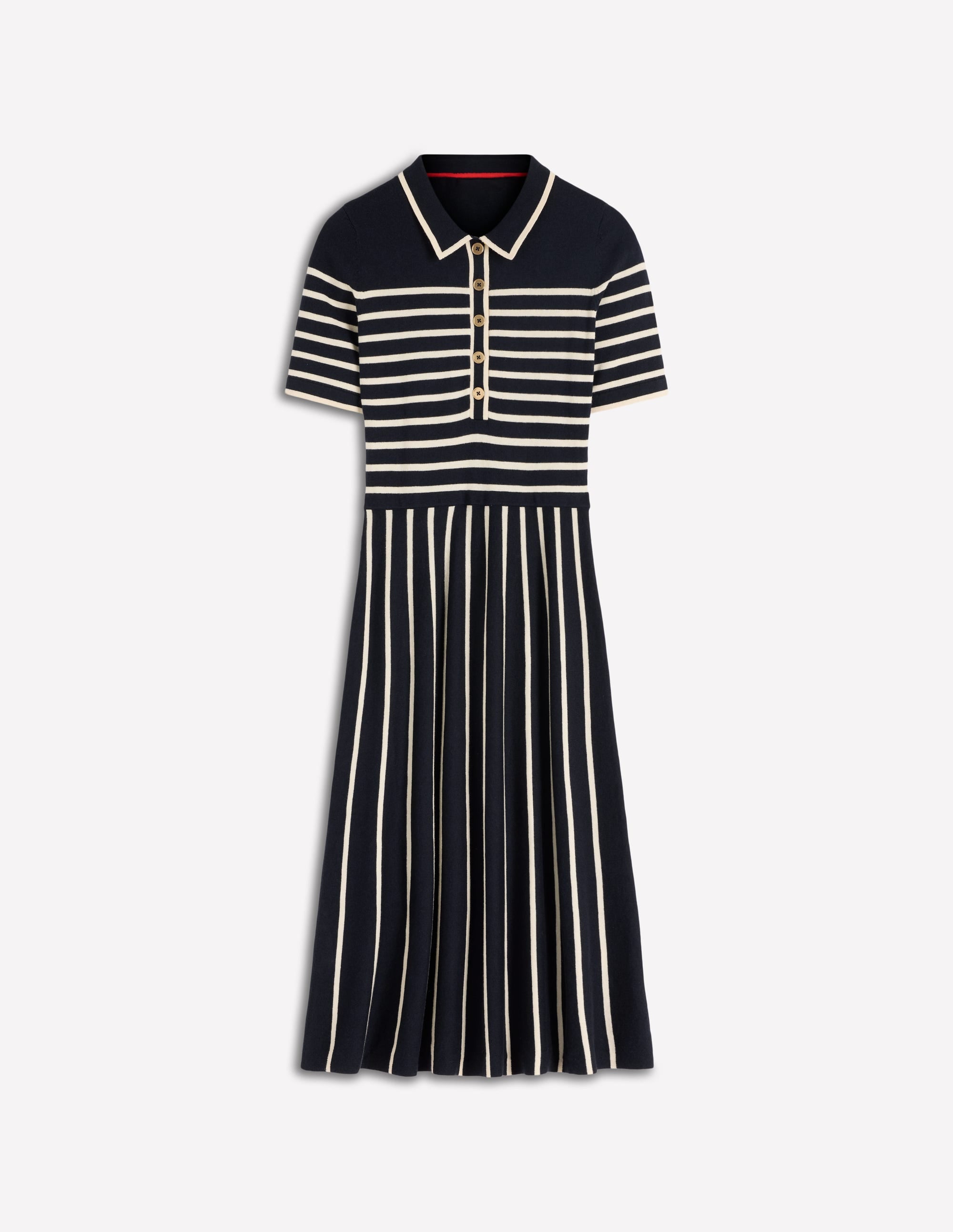 Collared Knitted Midi Dress-French Navy and Ivory Stripe - Image 4
