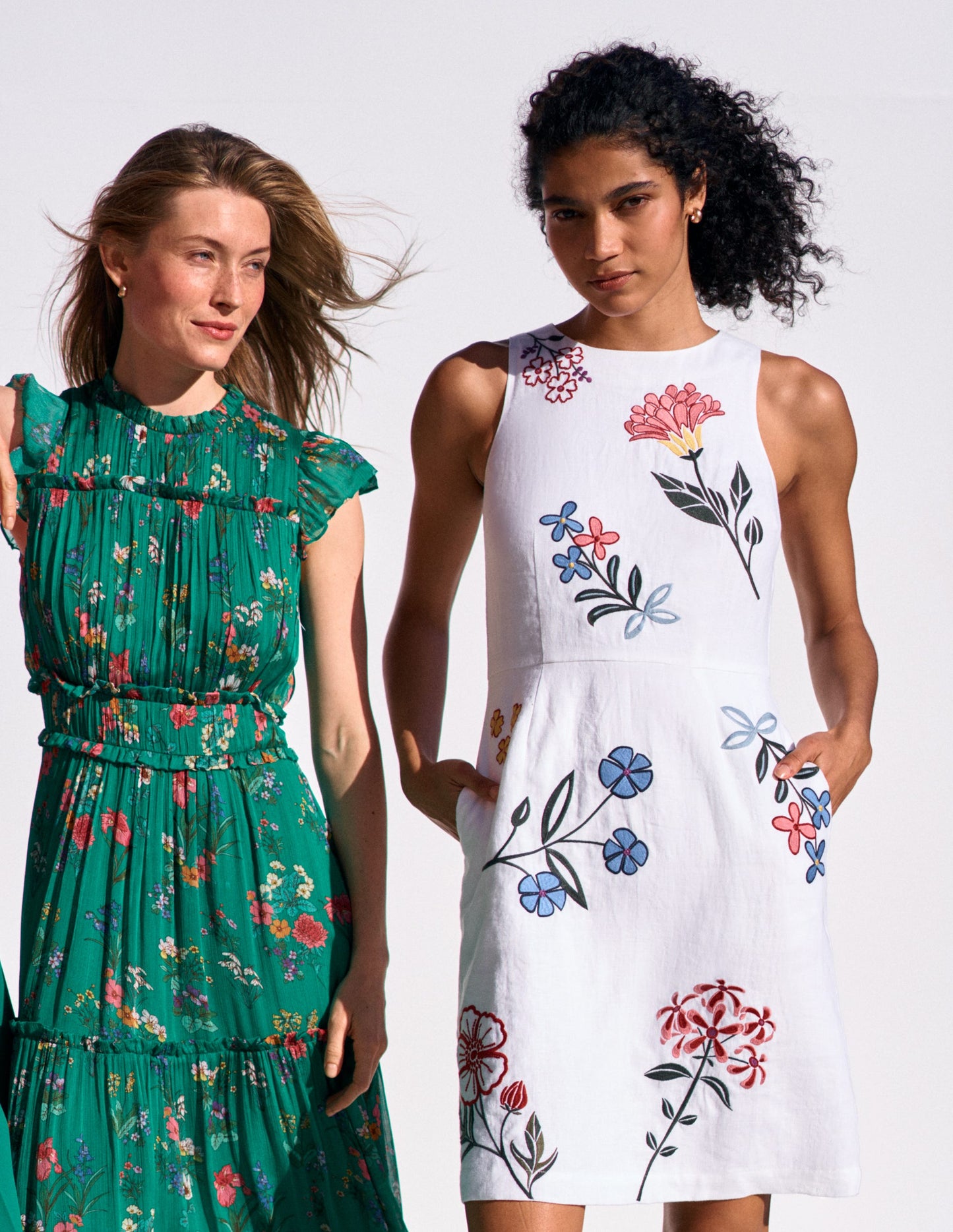 Occasion Short Linen Dress-White Embroidery