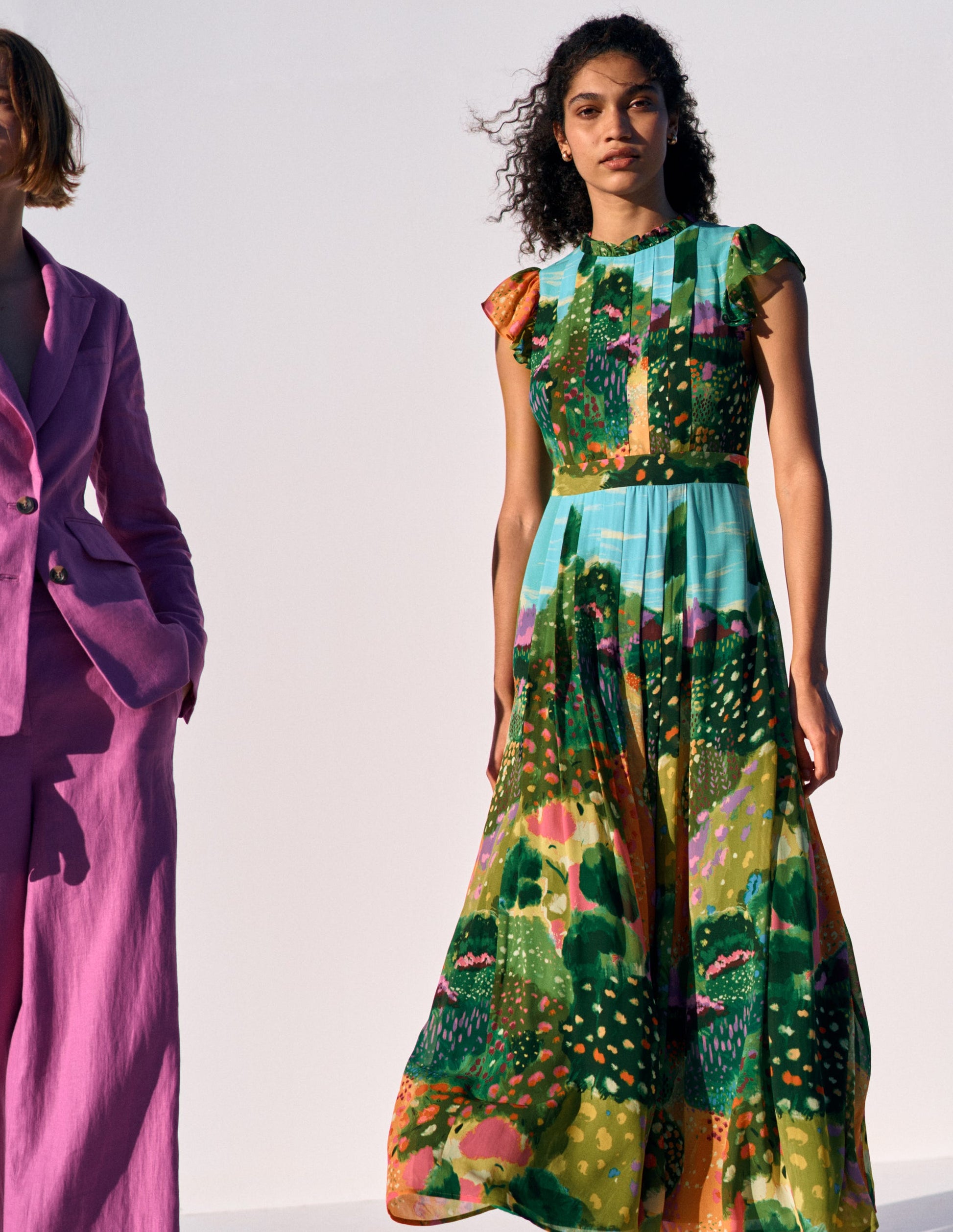 Pleat Ruffle Maxi Dress-Multi, Garden Path-7