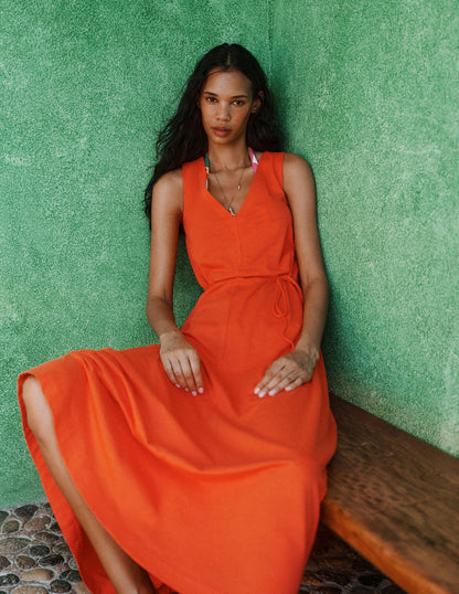 Mia V-neck Jersey Midi Dress-Firecracker Red-6