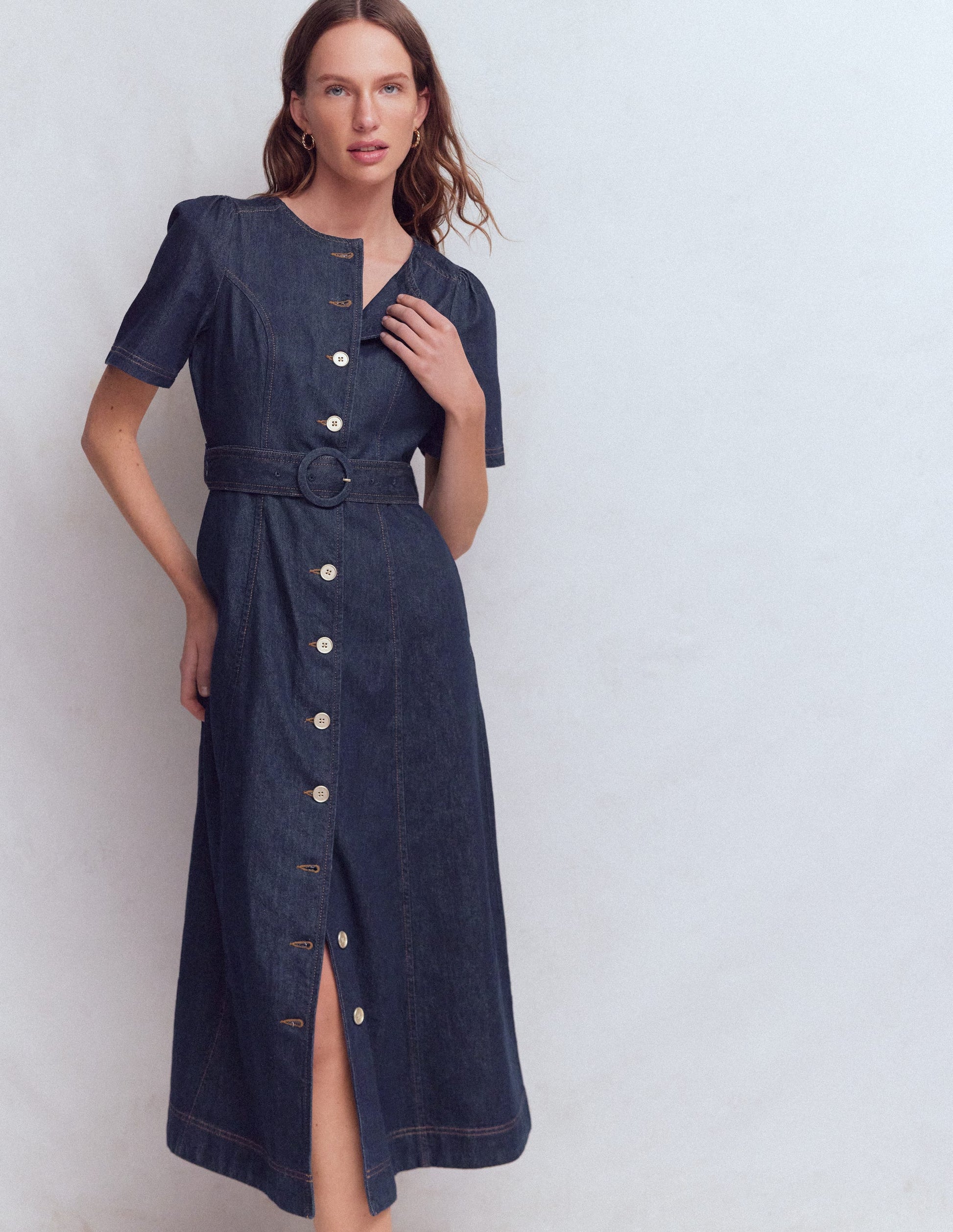 Button Detail Denim Dress-Indigo Wash-1