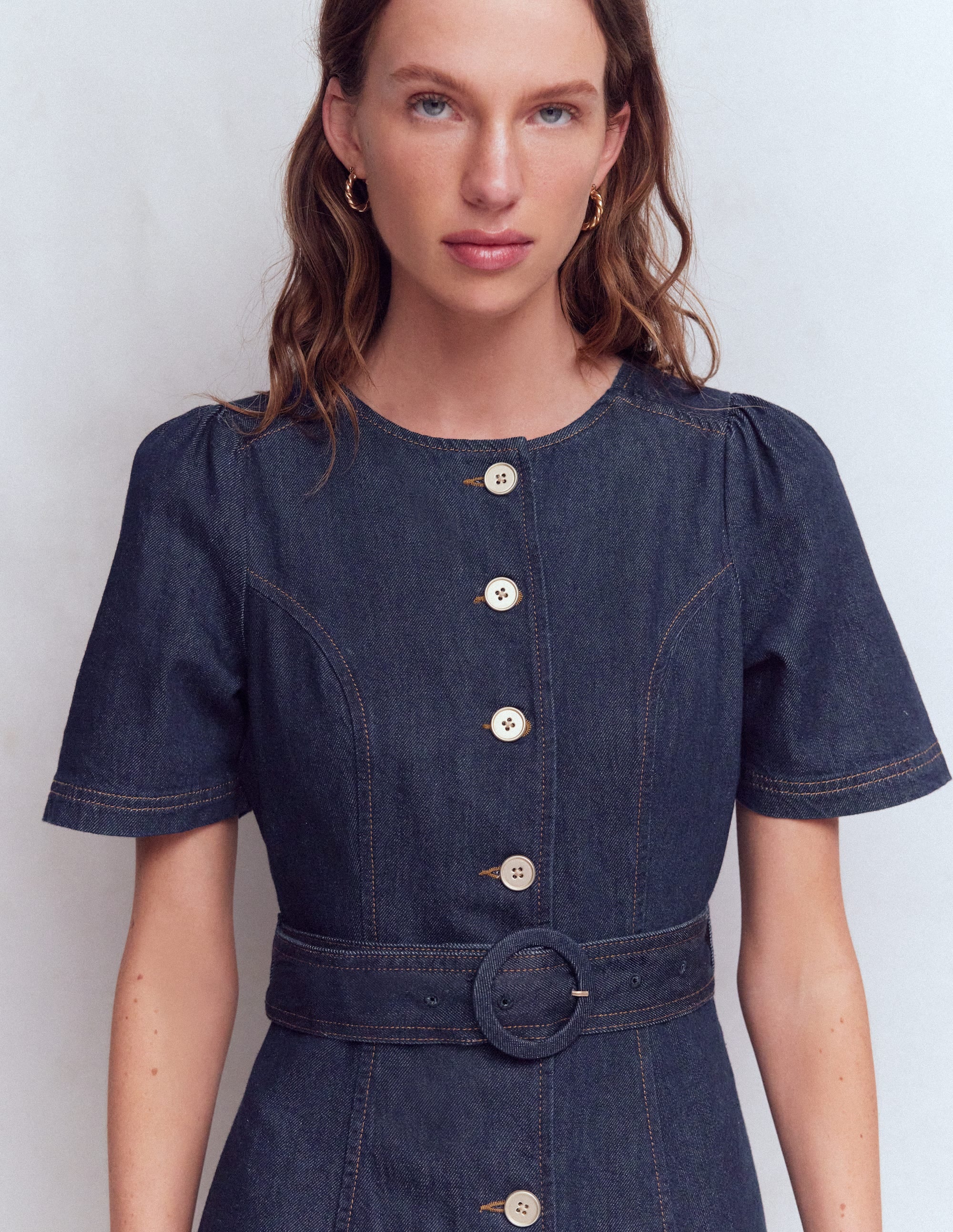 Button Detail Denim Dress-Indigo Wash - Image 2