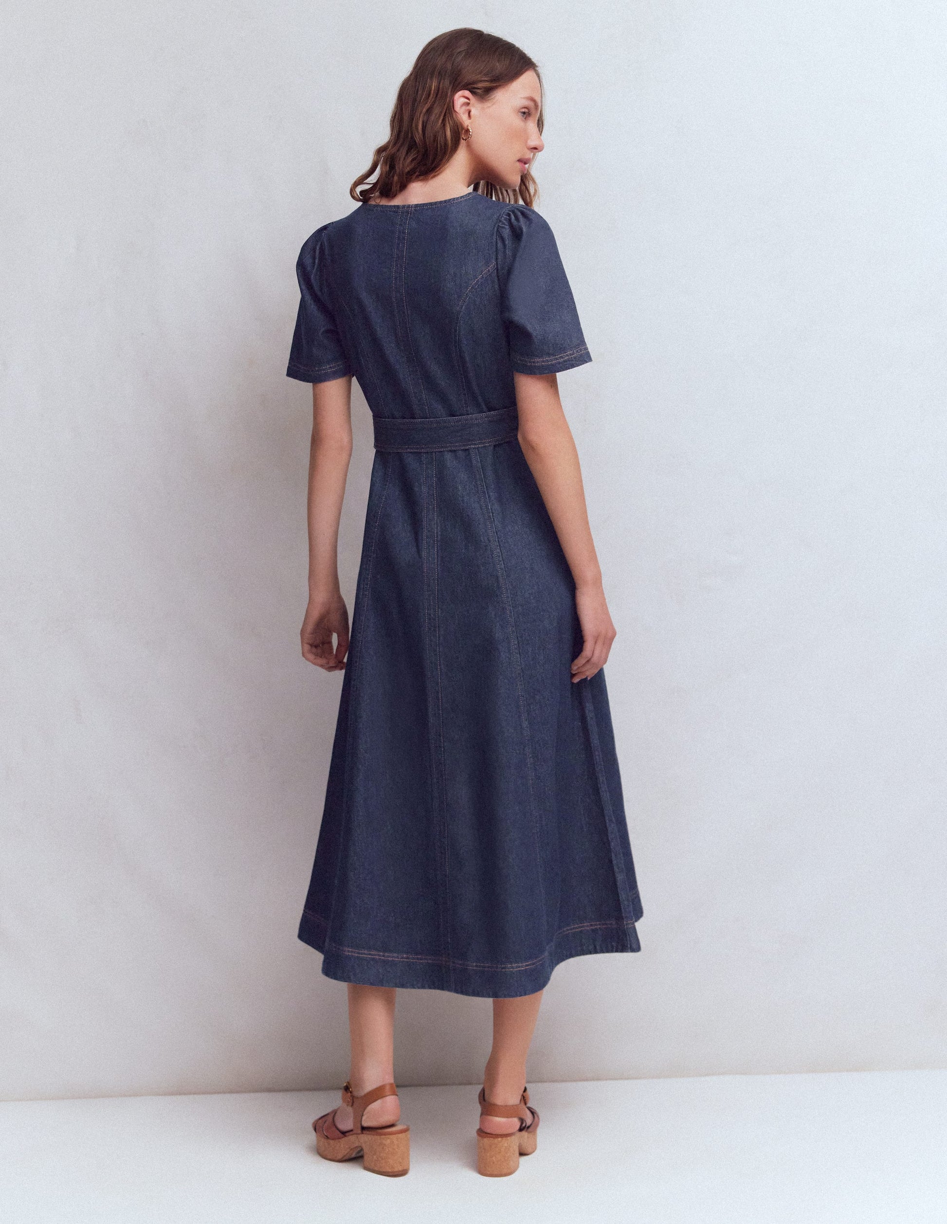 Button Detail Denim Dress-Indigo Wash-3