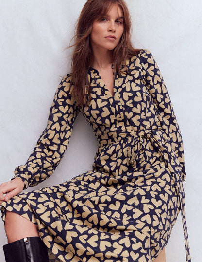 Naomi Long Sleeve Jersey Dress-French Navy, Heart Scatter-1