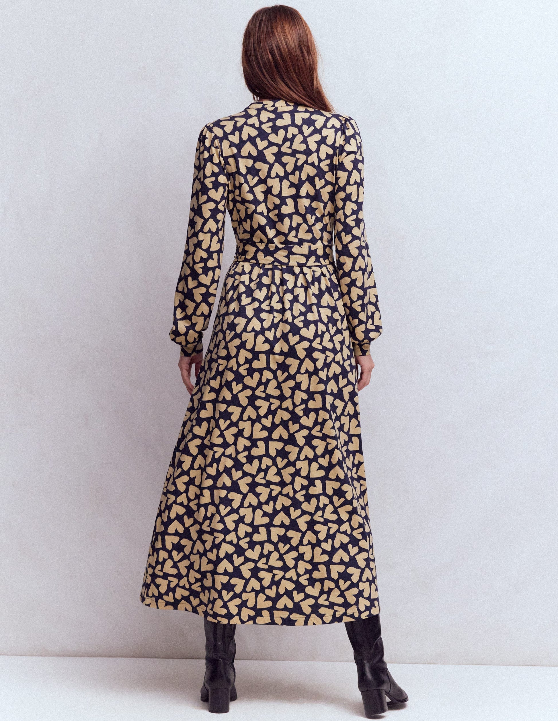 Naomi Long Sleeve Jersey Dress-French Navy, Heart Scatter-3