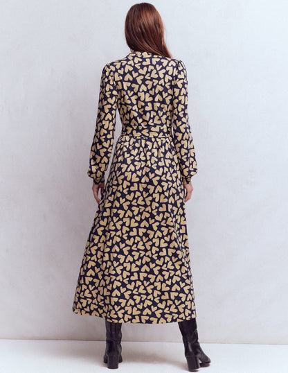 Naomi Long Sleeve Jersey Dress-French Navy, Heart Scatter-3