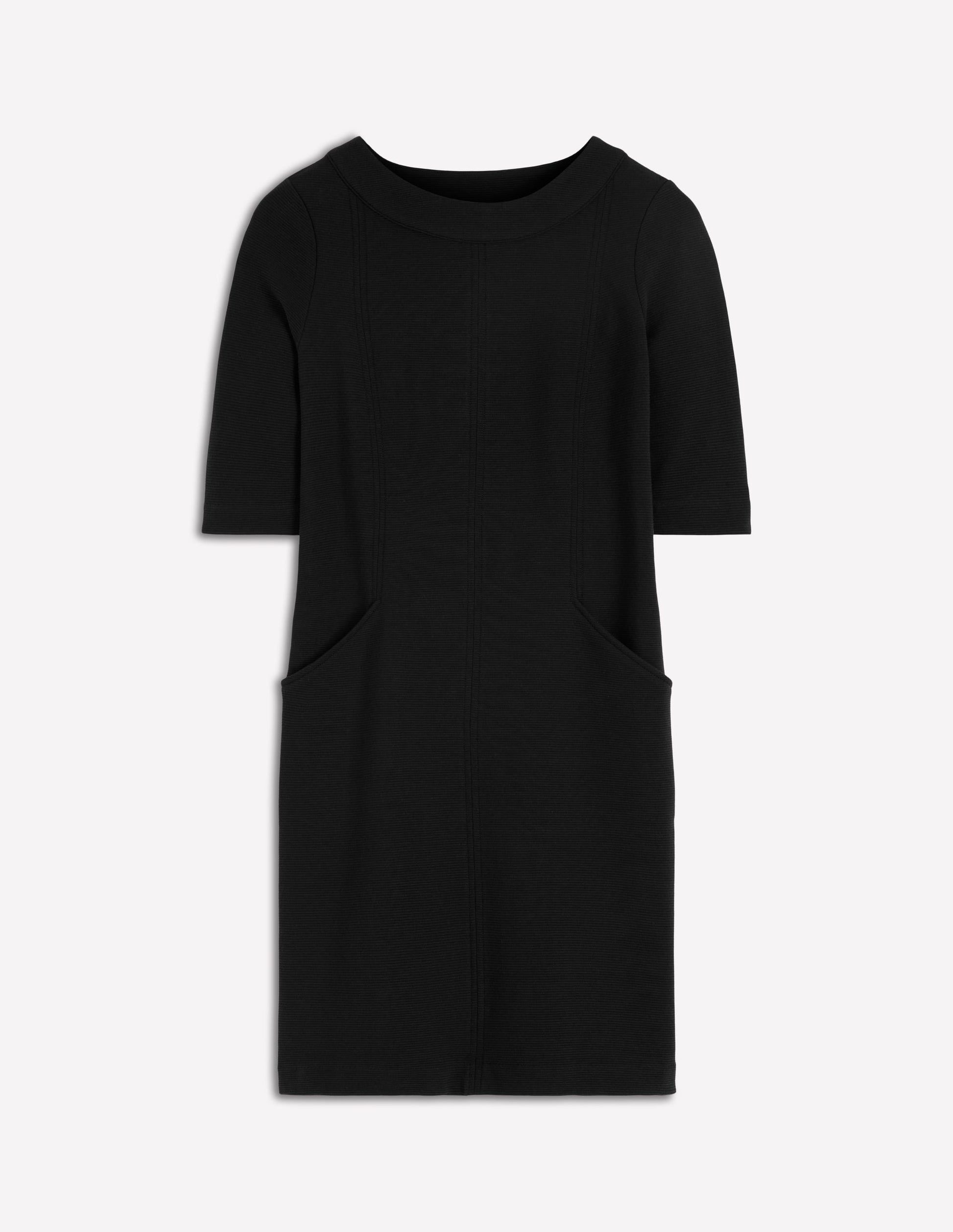 Neckband Ottoman Shift Dress-Black-4