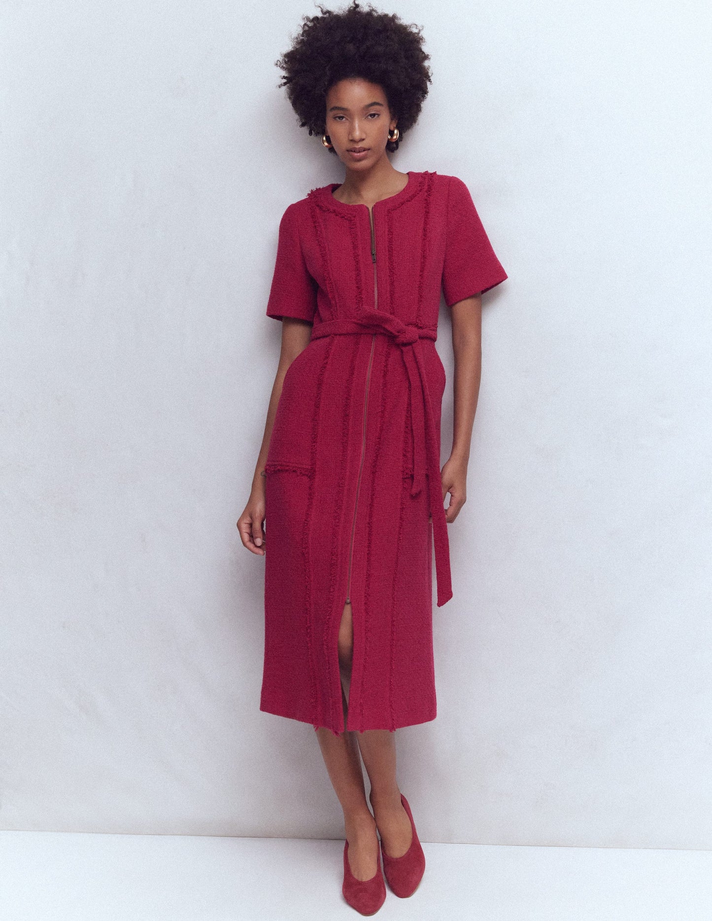 Ruth Zip Texture Dress-Pomegranate