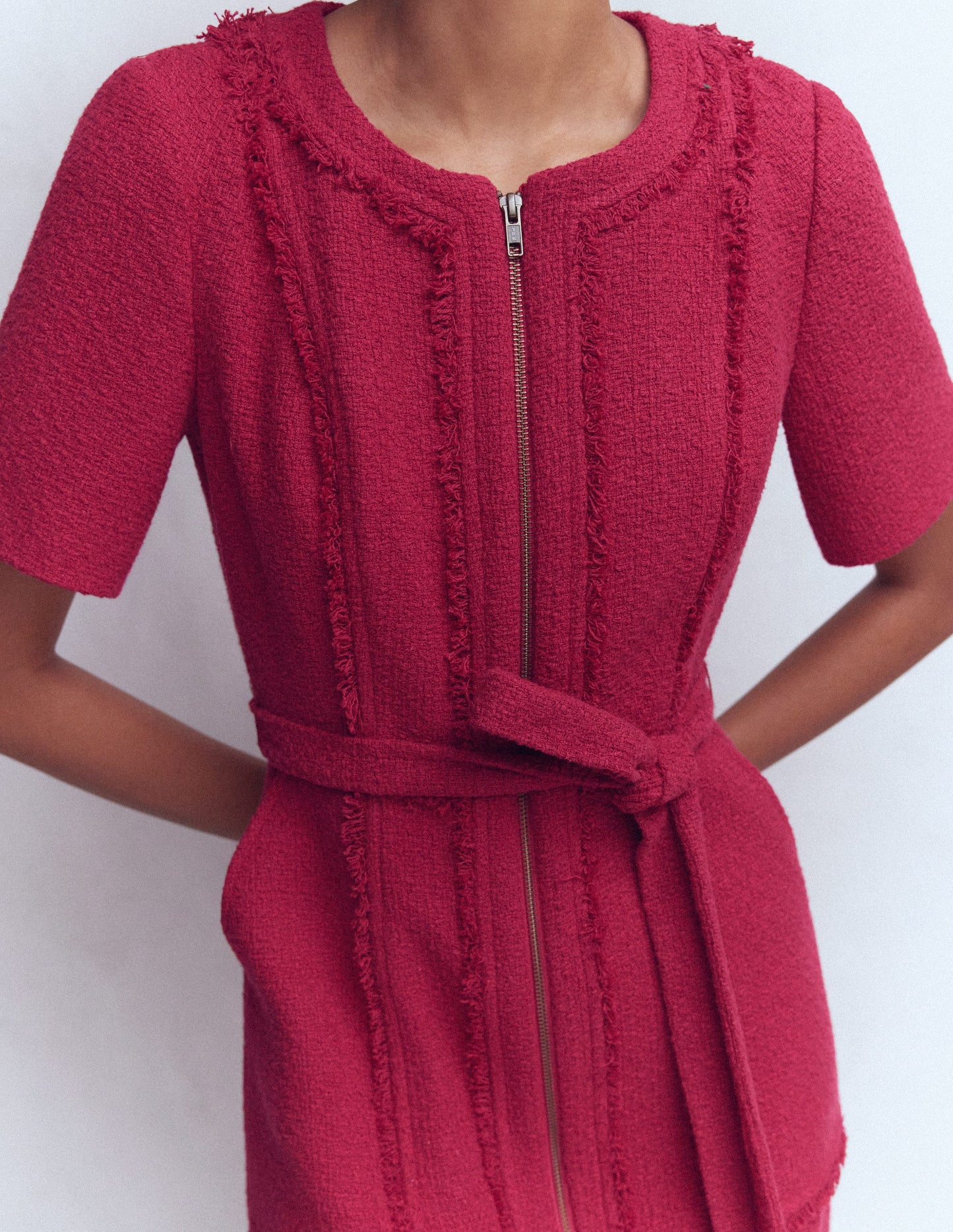 Ruth Zip Texture Dress-Pomegranate