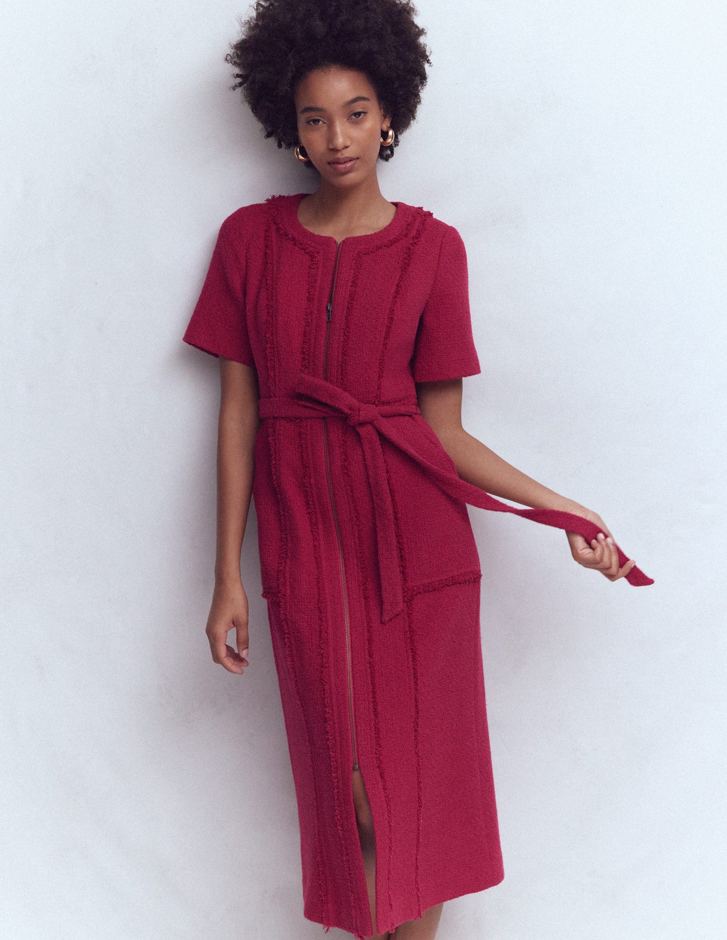 Ruth Zip Texture Dress-Pomegranate