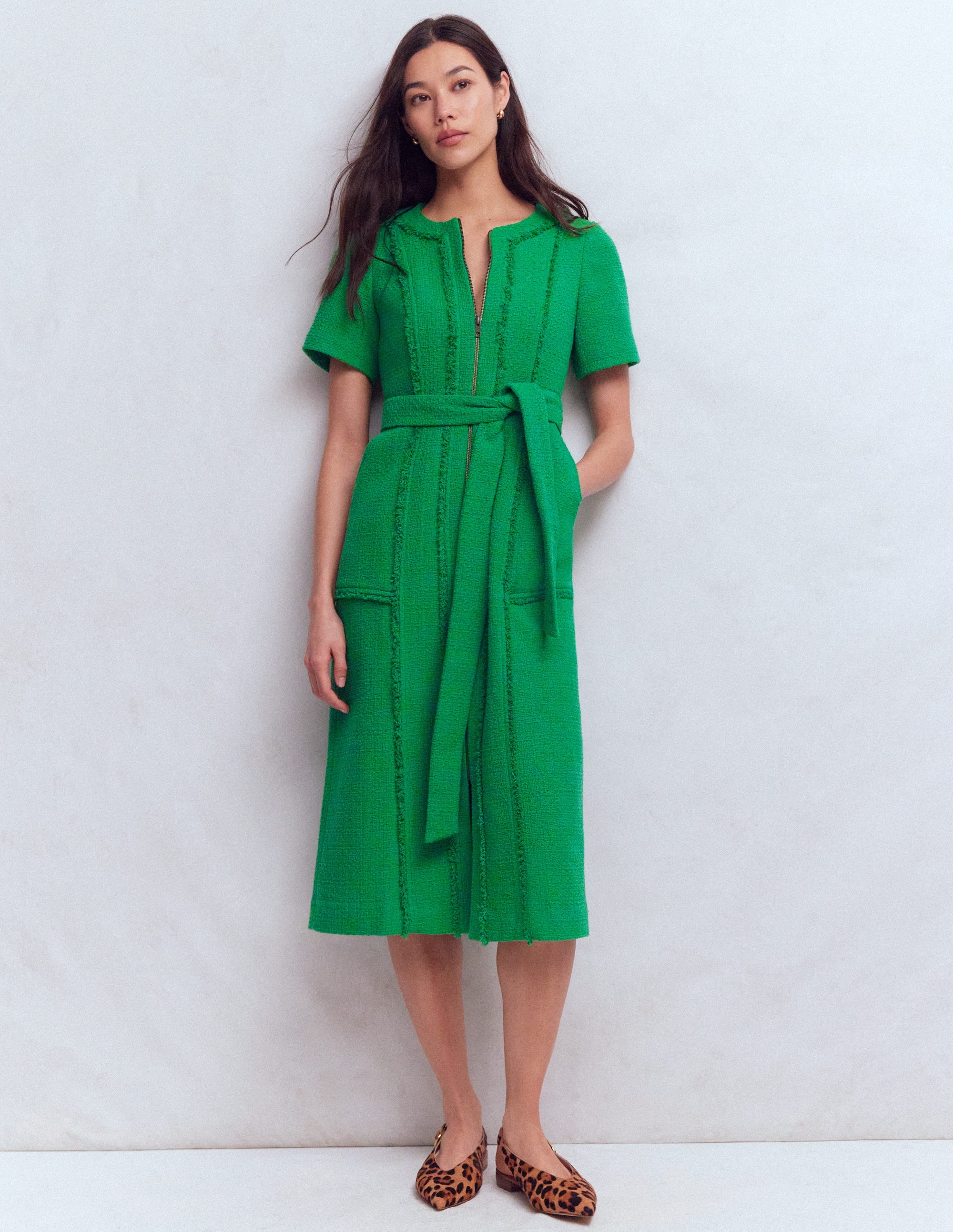 Ruth Zip Texture Dress-Green - Image 1