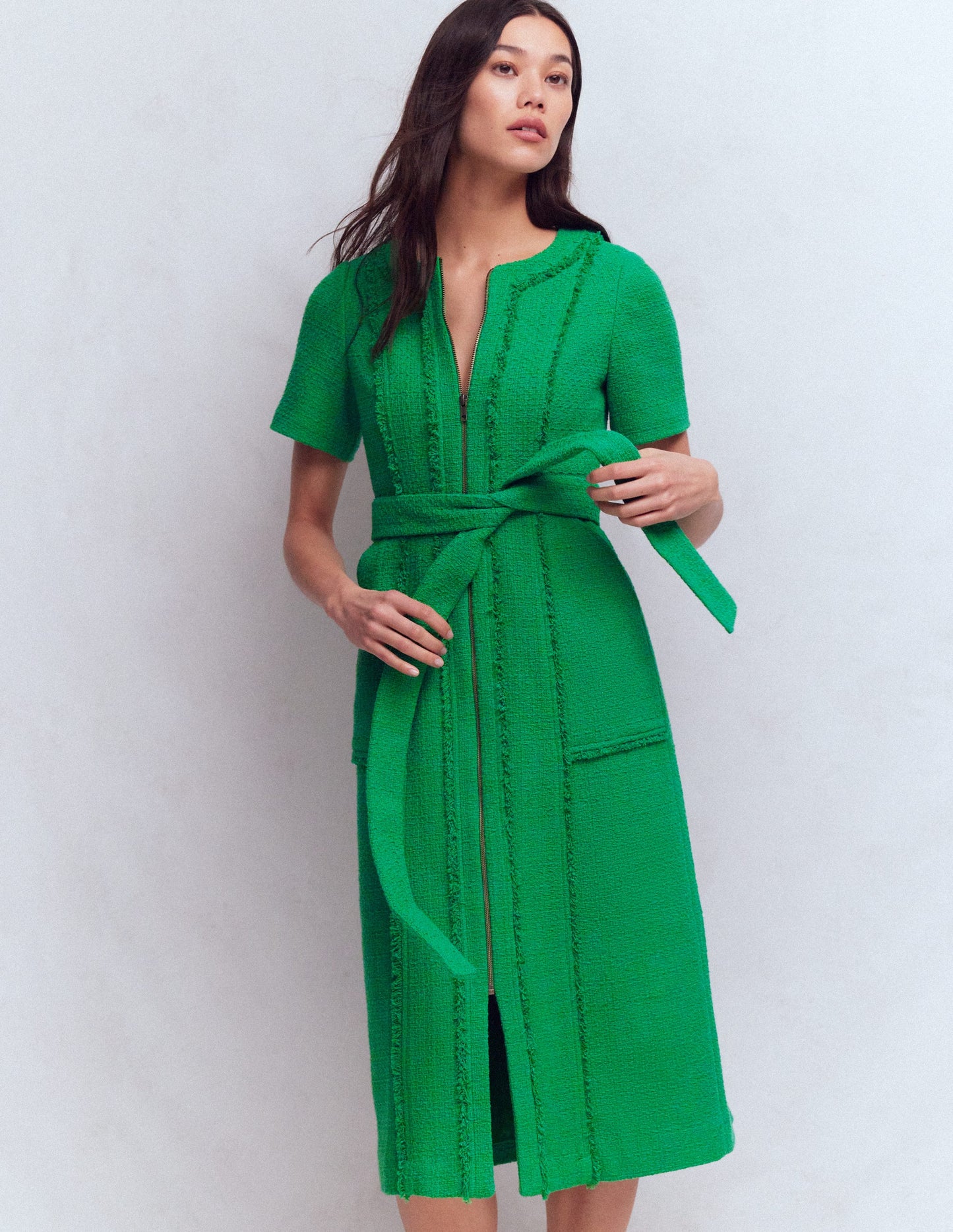 Ruth Zip Texture Dress-Highland Green