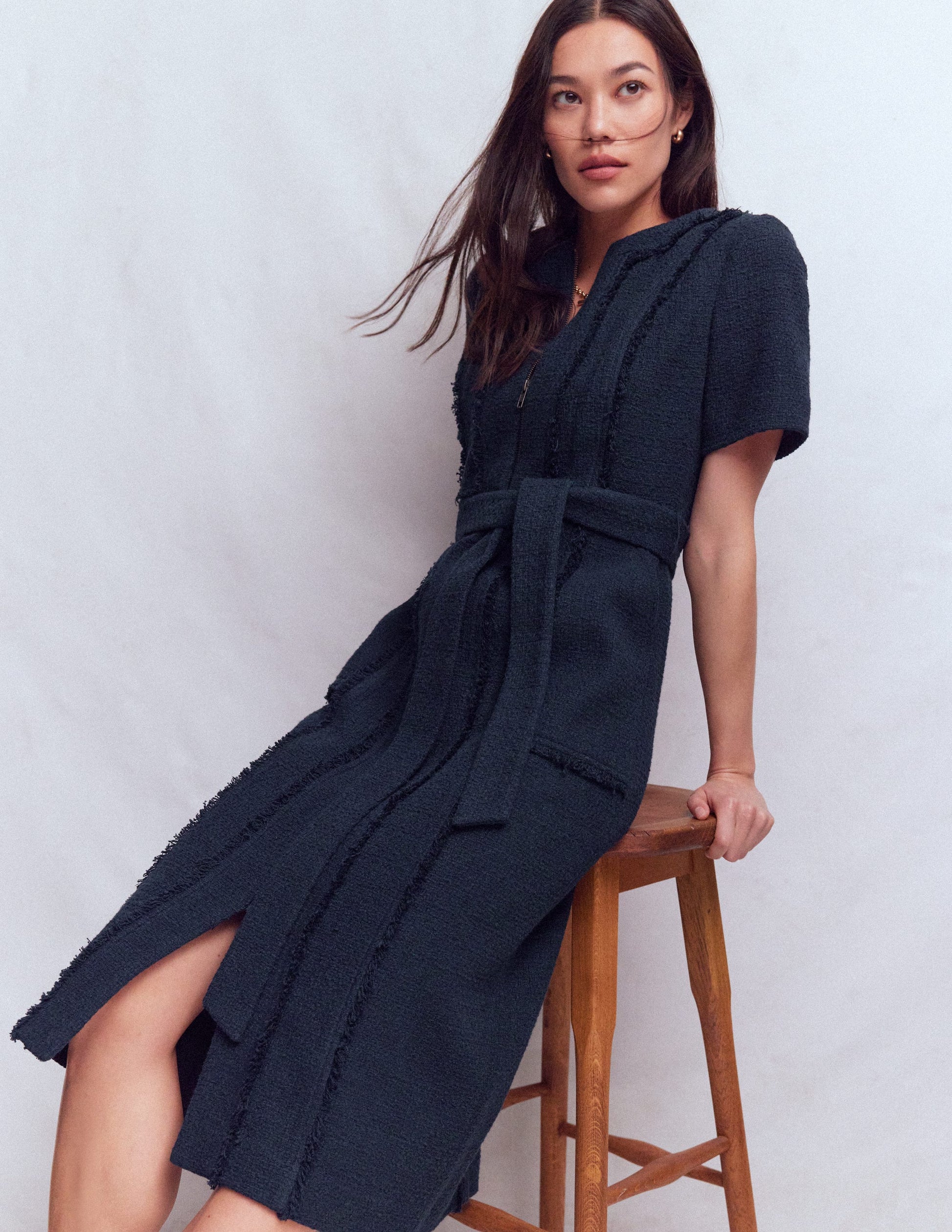 Ruth Zip Texture Dress-Navy-1