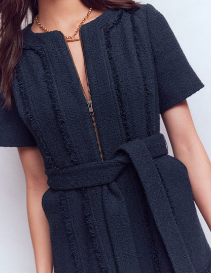 Ruth Zip Texture Dress-Navy-2