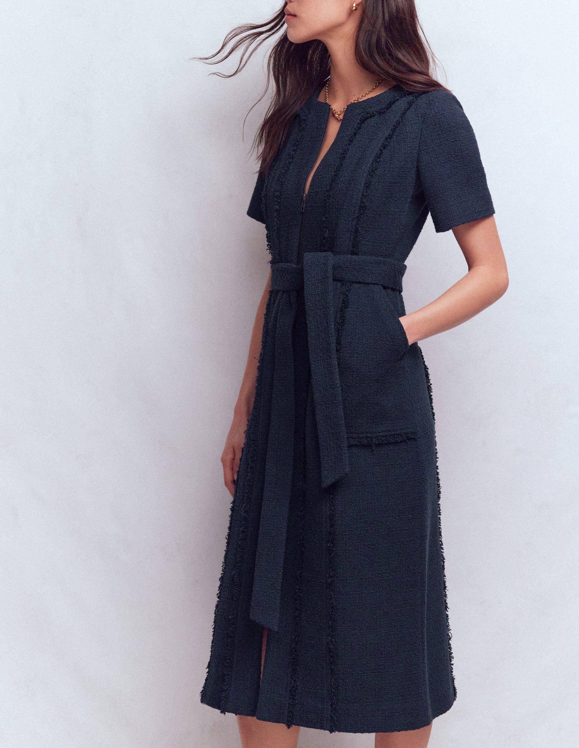 Ruth Zip Texture Dress-Navy - Image 4