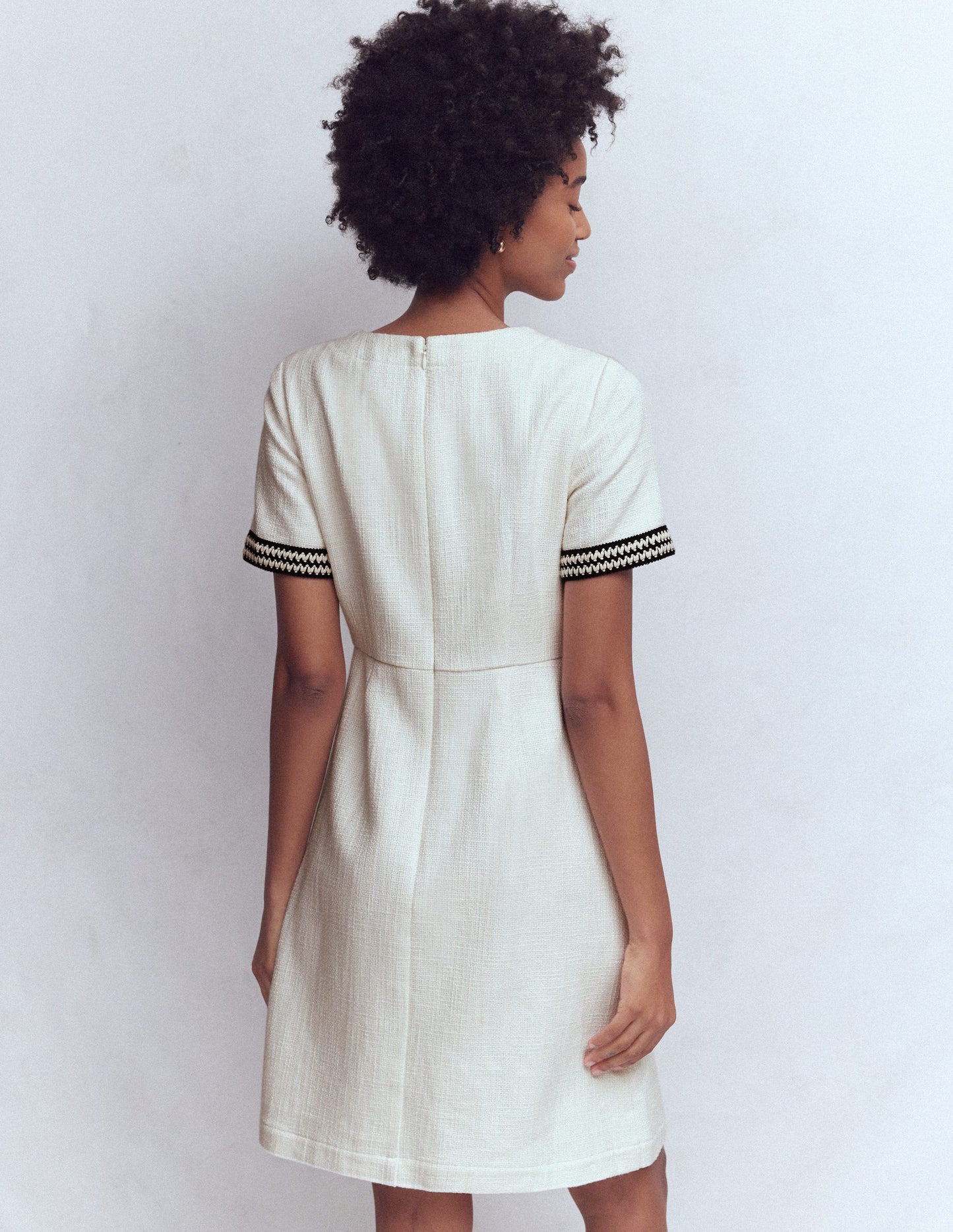 A-Line Trim Short Dress-Ivory