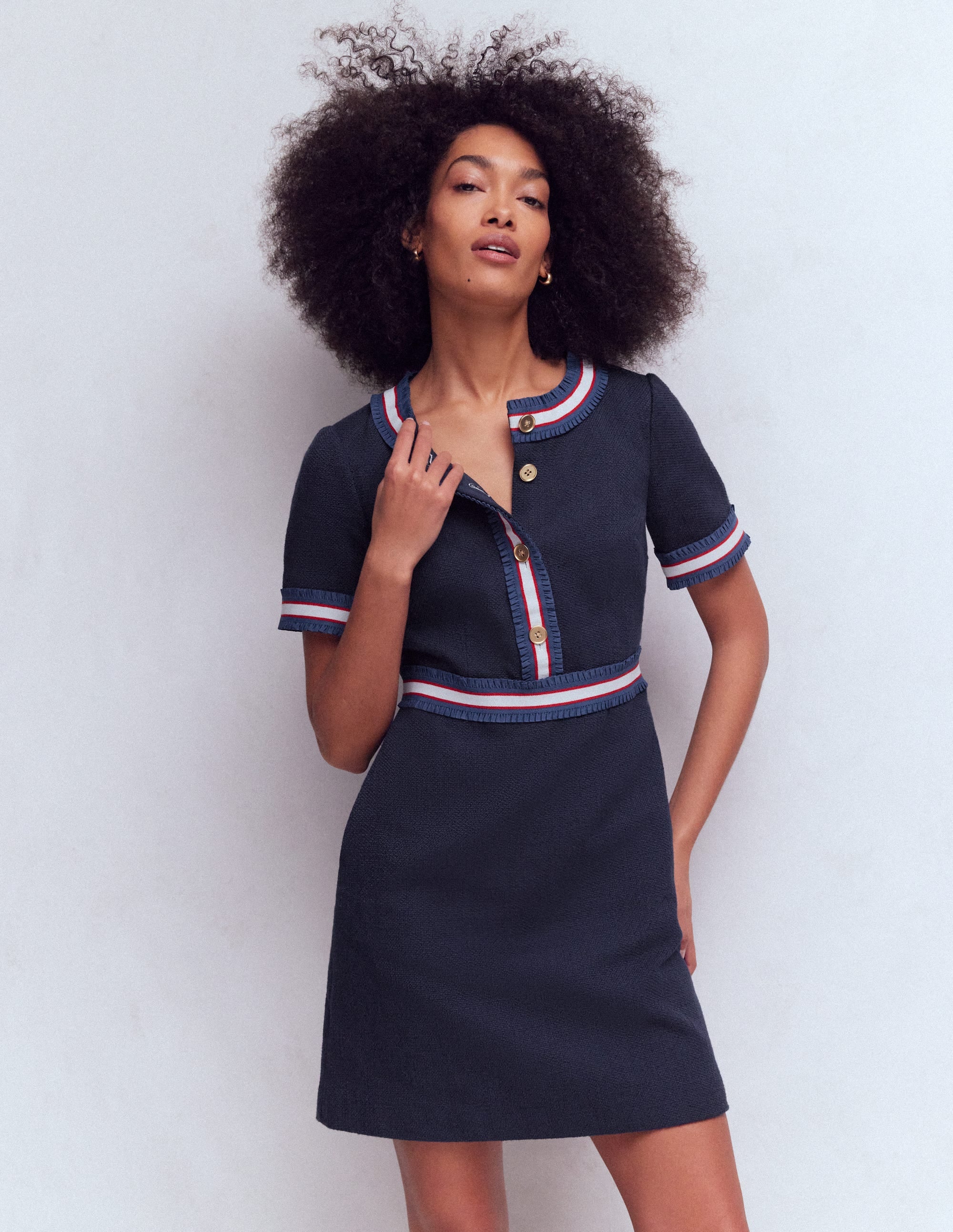 Button Short Dress-Navy - Image 4