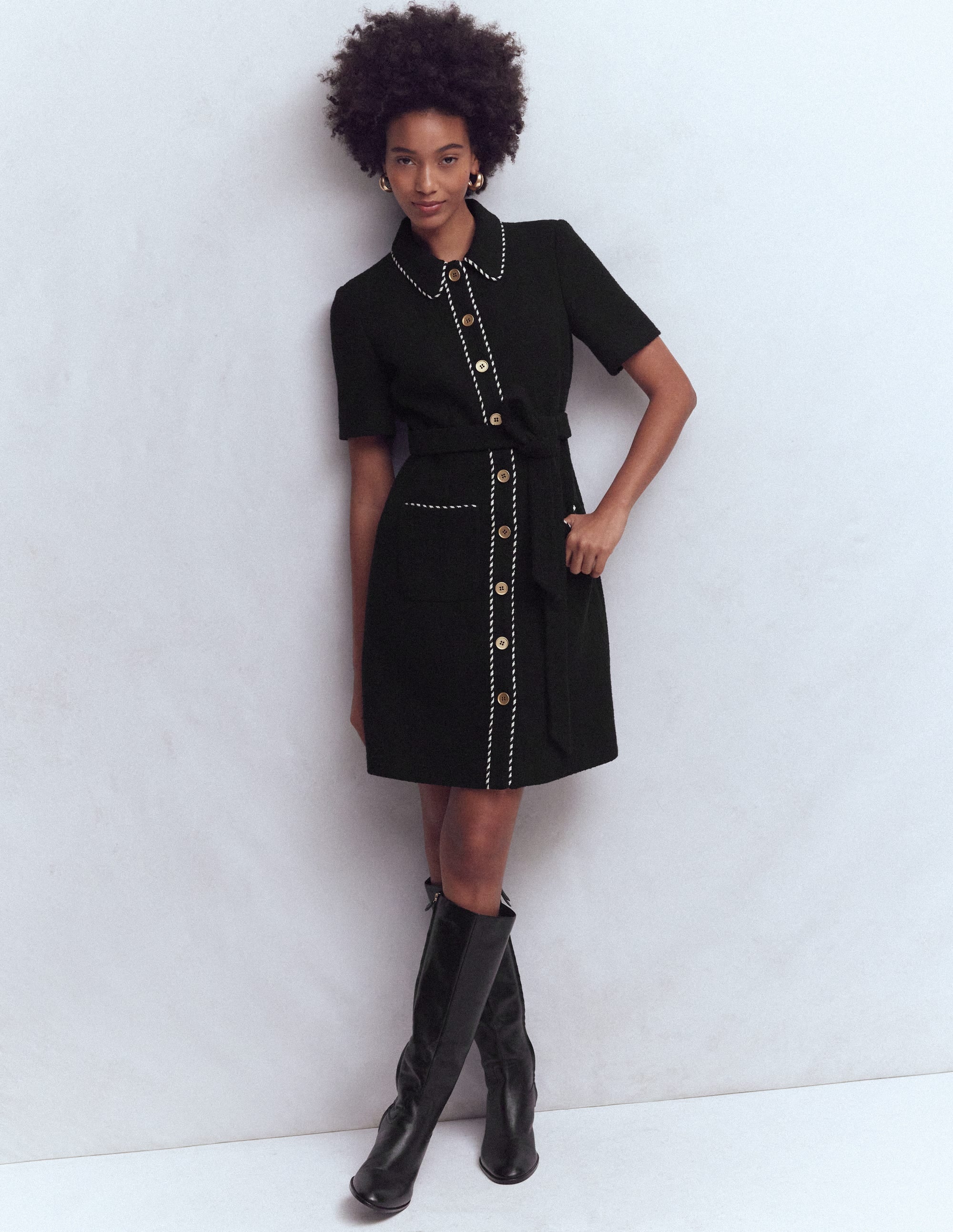 Loren Trim Short Dress-Black - Image 1