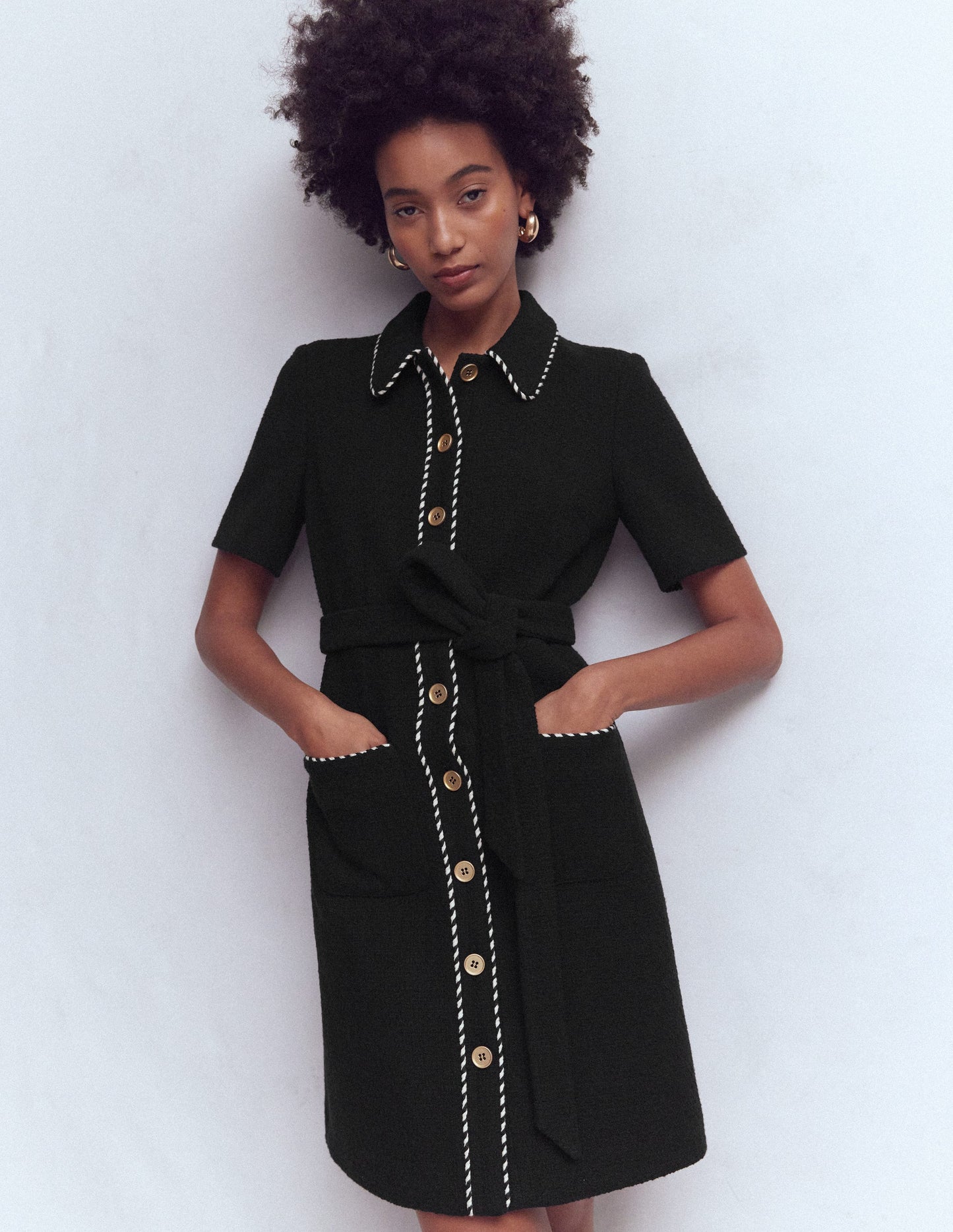 Loren Trim Short Dress-Black