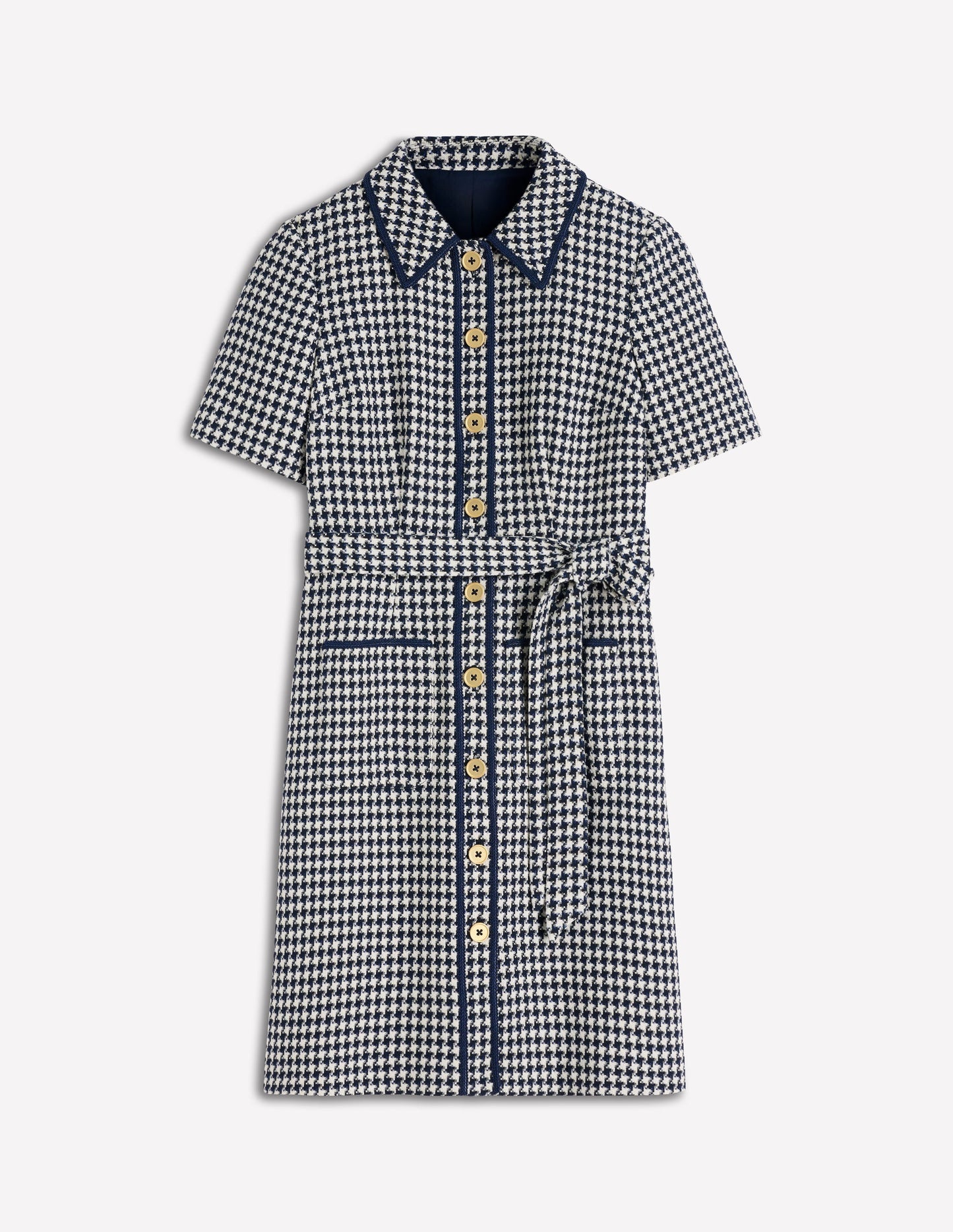 Loren Trim Short Dress-Navy Dogtooth