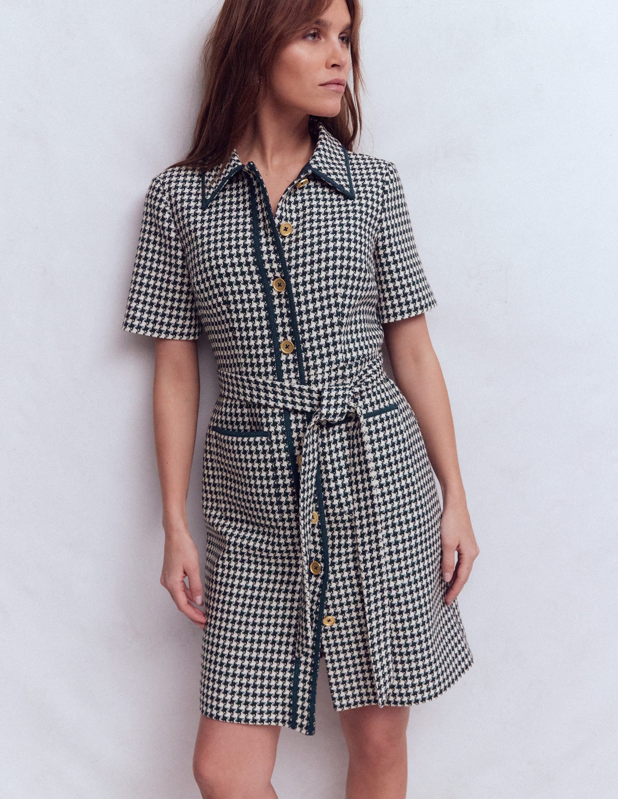 Loren Trim Short Dress-Navy Dogtooth - Image 1