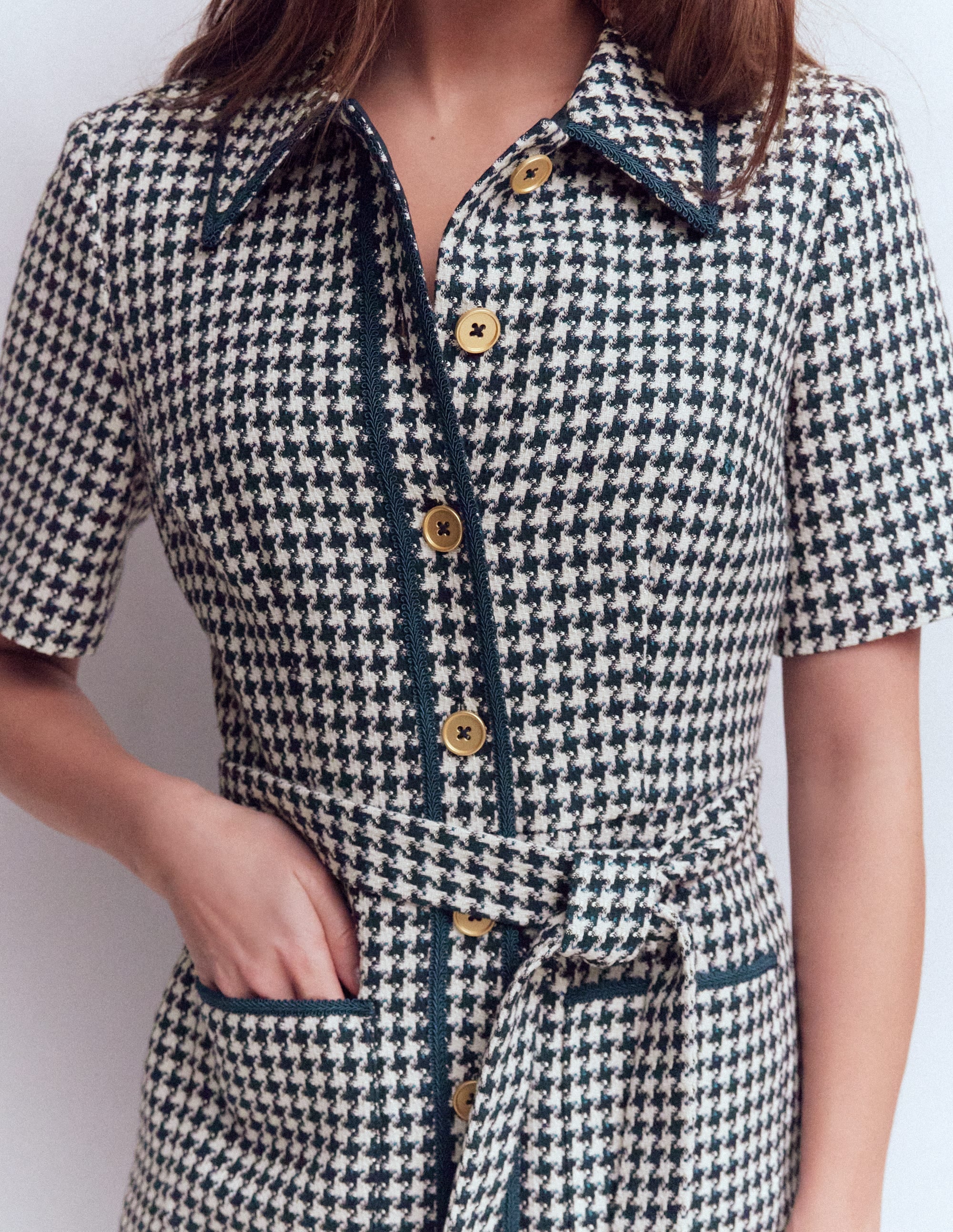 Loren Trim Short Dress-Navy Dogtooth - Image 2