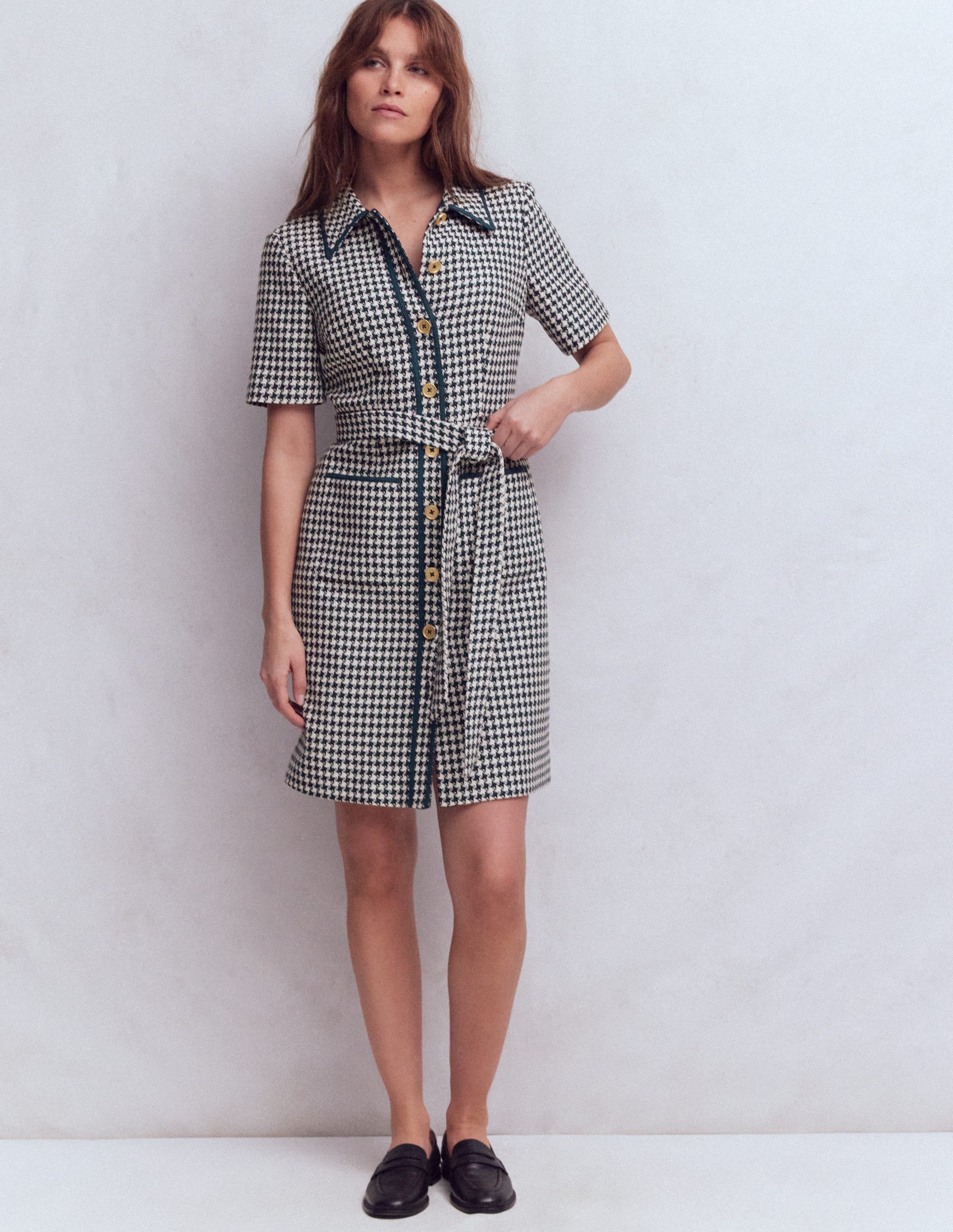 Loren Trim Short Dress-Navy Dogtooth - Image 4
