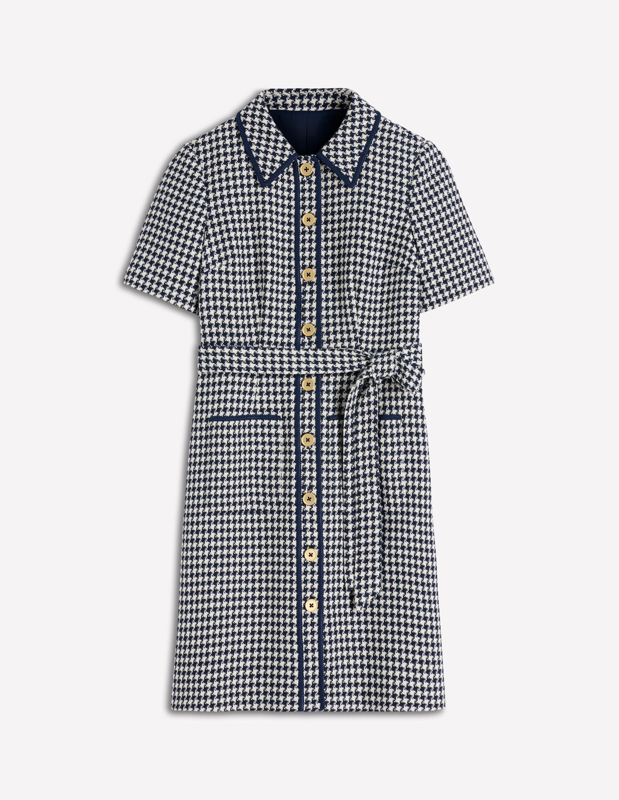 Loren Trim Short Dress-Navy Dogtooth - Image 5