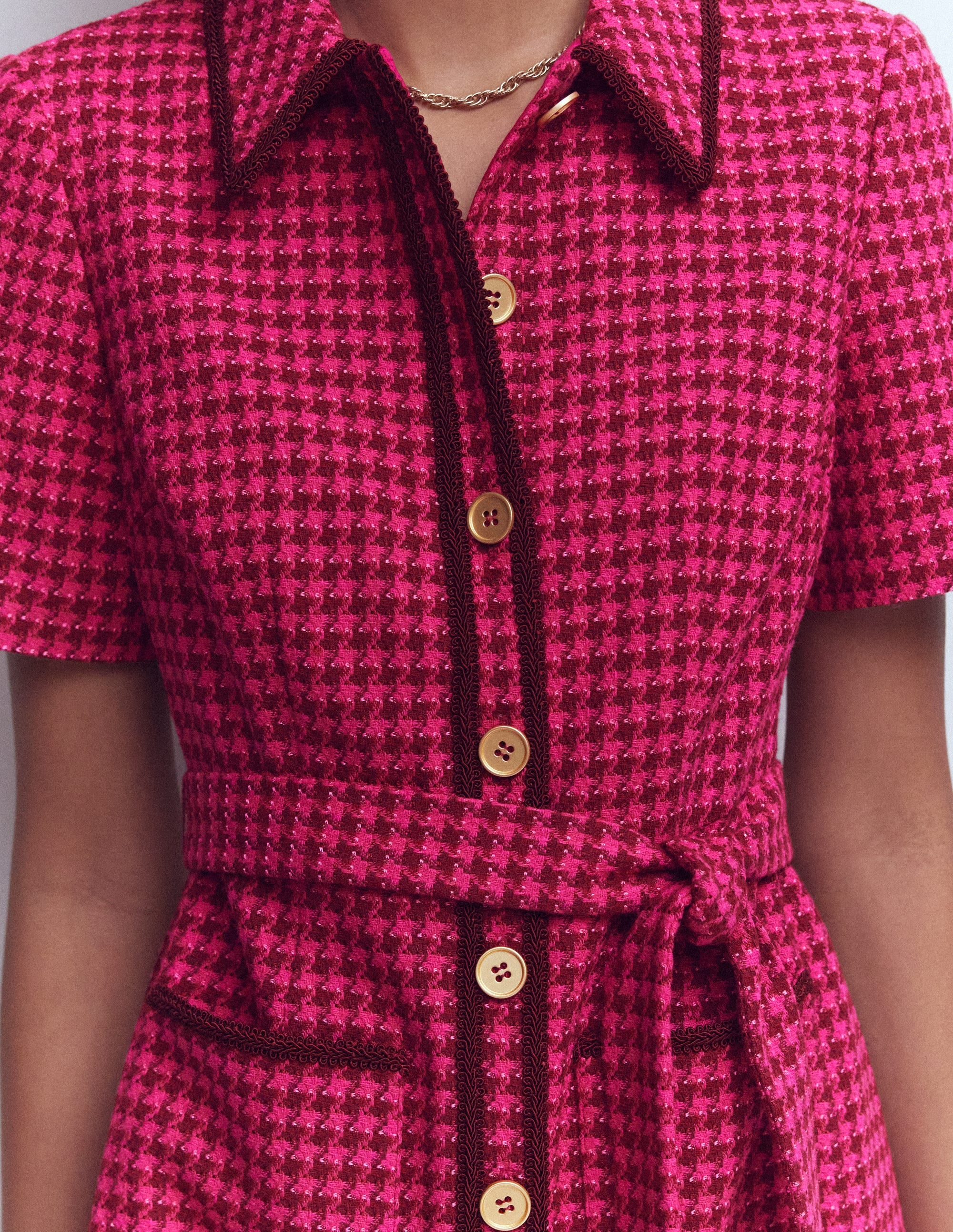 Loren Trim Short Dress-Red & Pink Dogtooth - Image 2