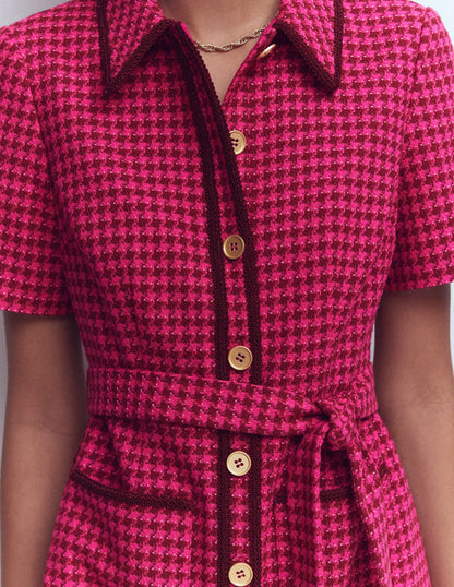 Loren Trim Short Dress-Pink Dogtooth-2