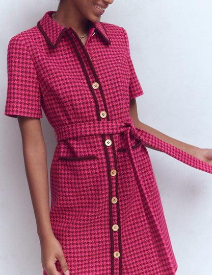 Loren Trim Short Dress-Pink Dogtooth-5