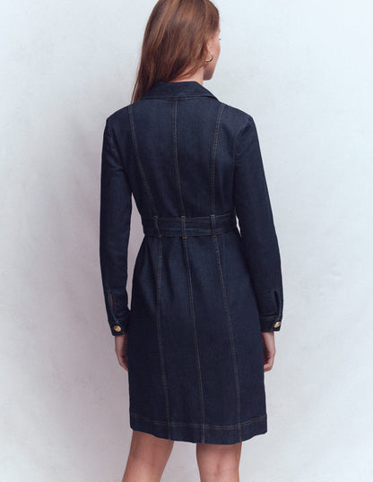 Zip Denim Short Dress-Indigo-4