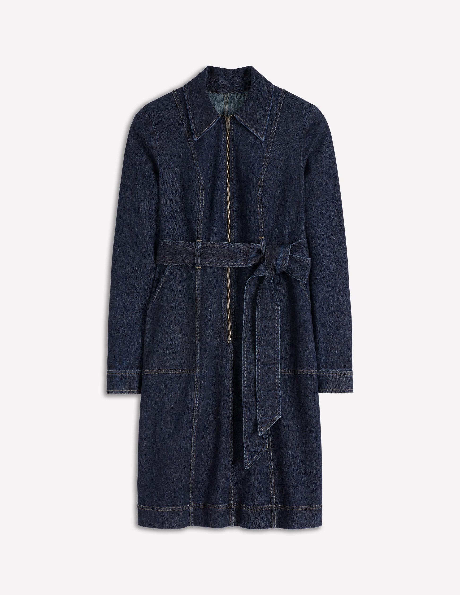 Zip Denim Short Dress-Indigo-6