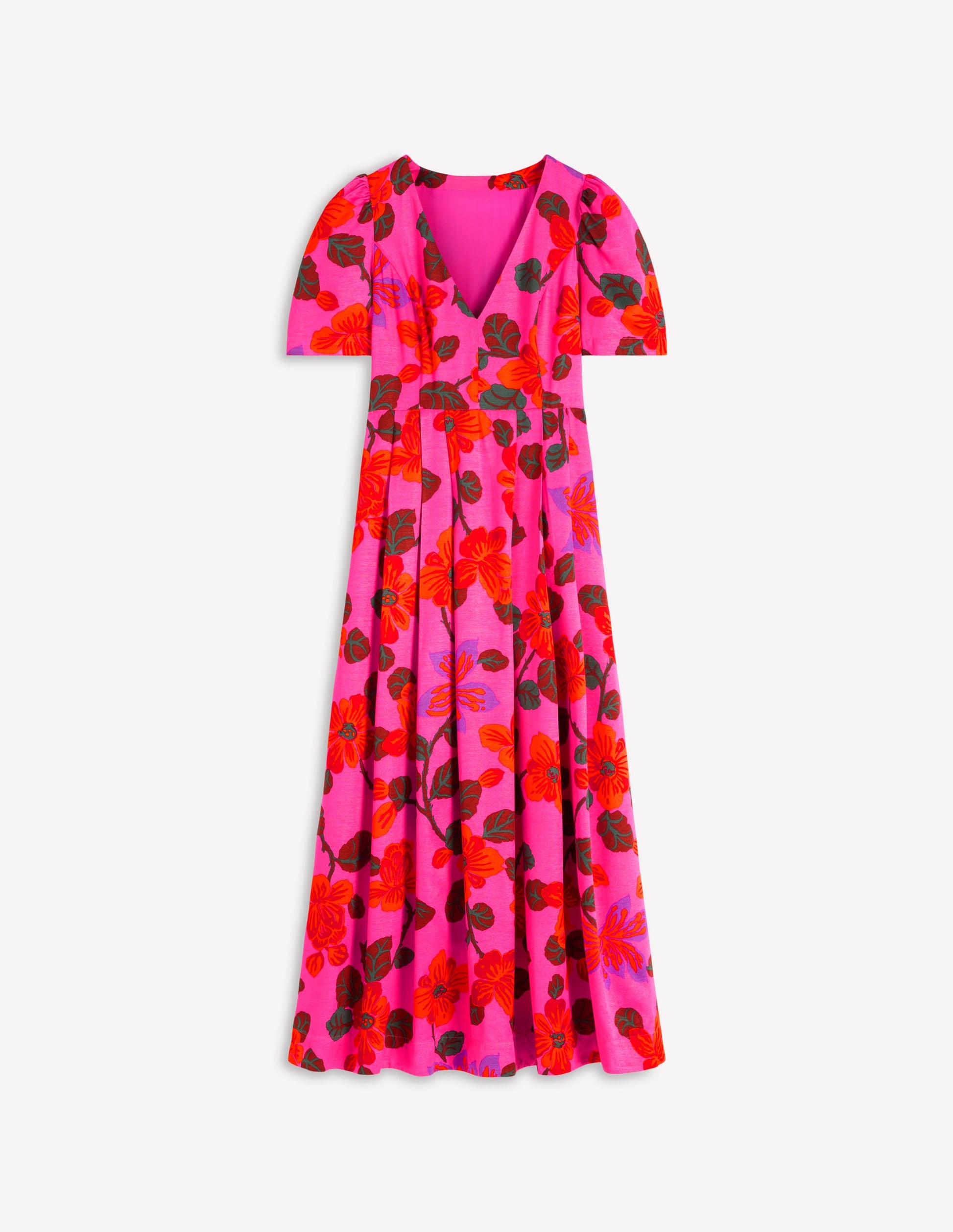 Pleat V-neck Dress-Pink, Elaborate Blossom-6