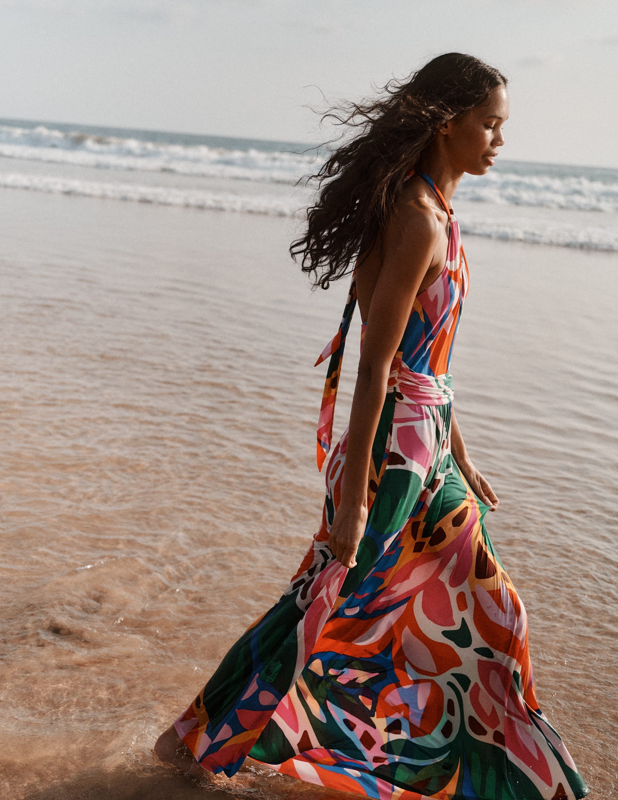 Sydney Twist Neck Jersey Dress-Multi, Leafy Cascade - Image 6