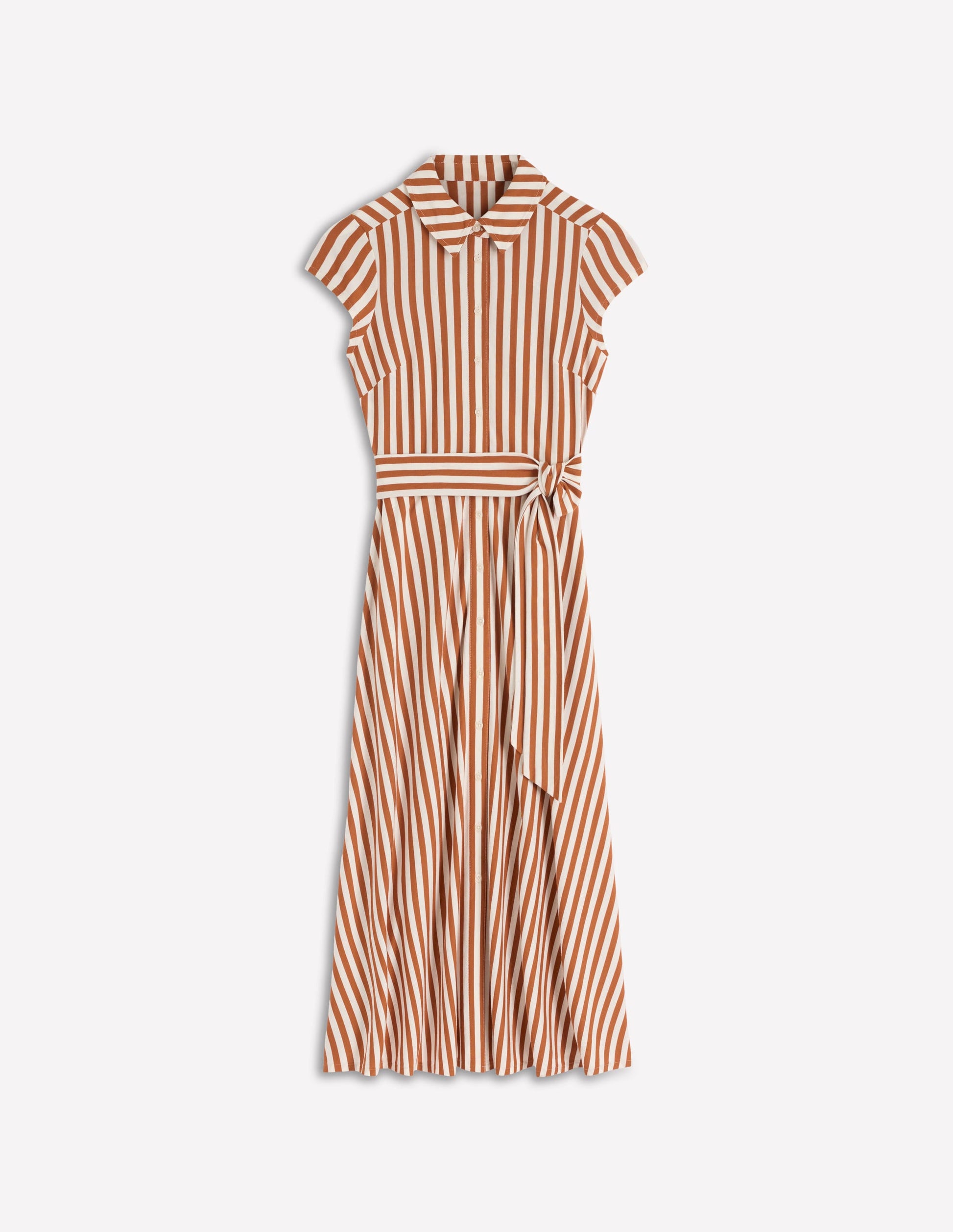 Marcia Jersey Shirt Dress-Cognac and Ivory Stripe Marcia Jersey Shirt Dress-Cognac and Ivory Stripe