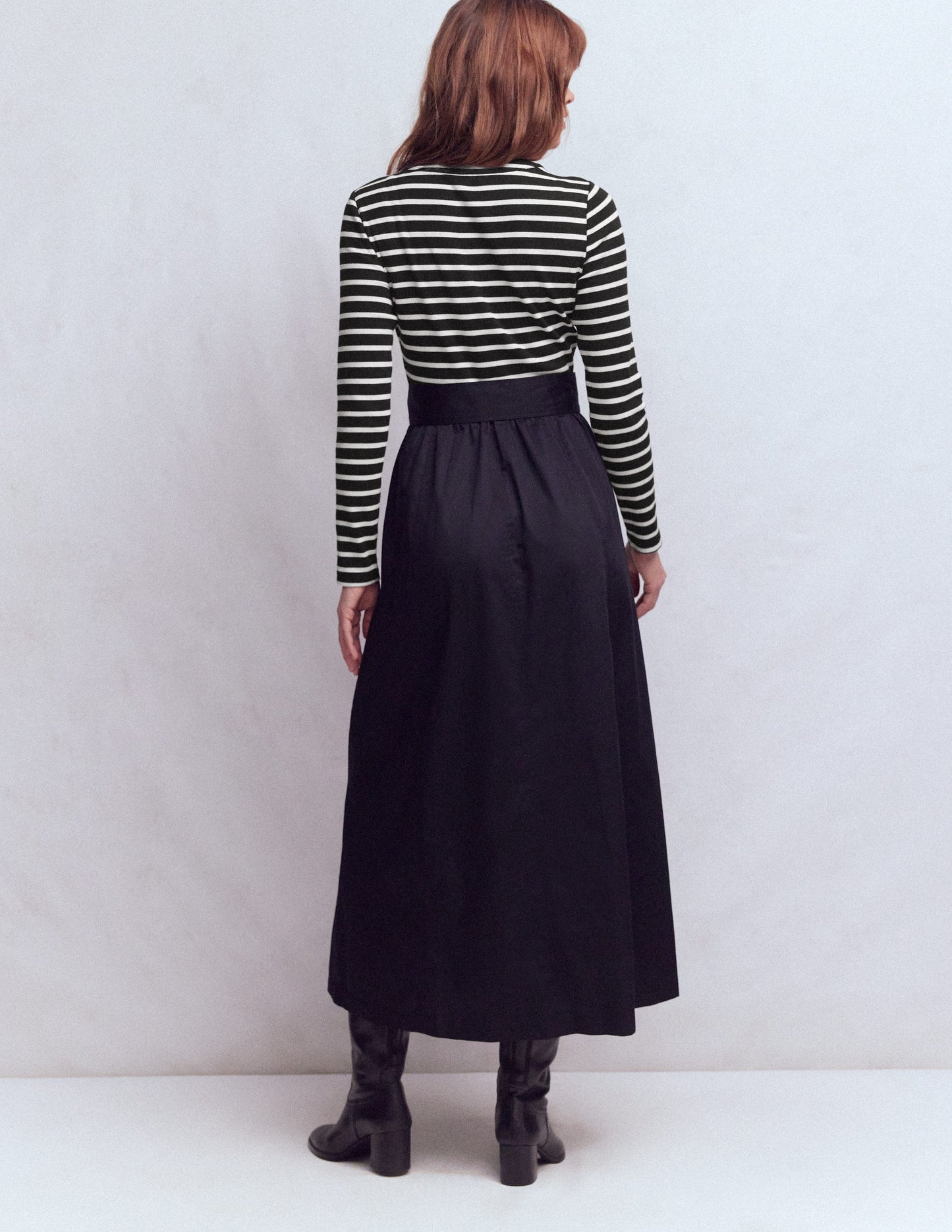 Long Sleeve Mix Media Dress-Black Stripe