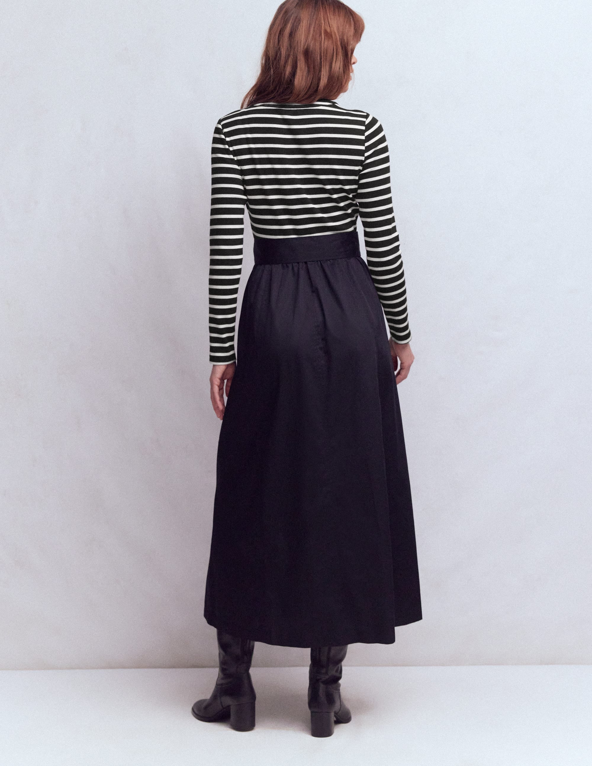 Long Sleeve Mix Media Dress-Black Stripe - Image 3