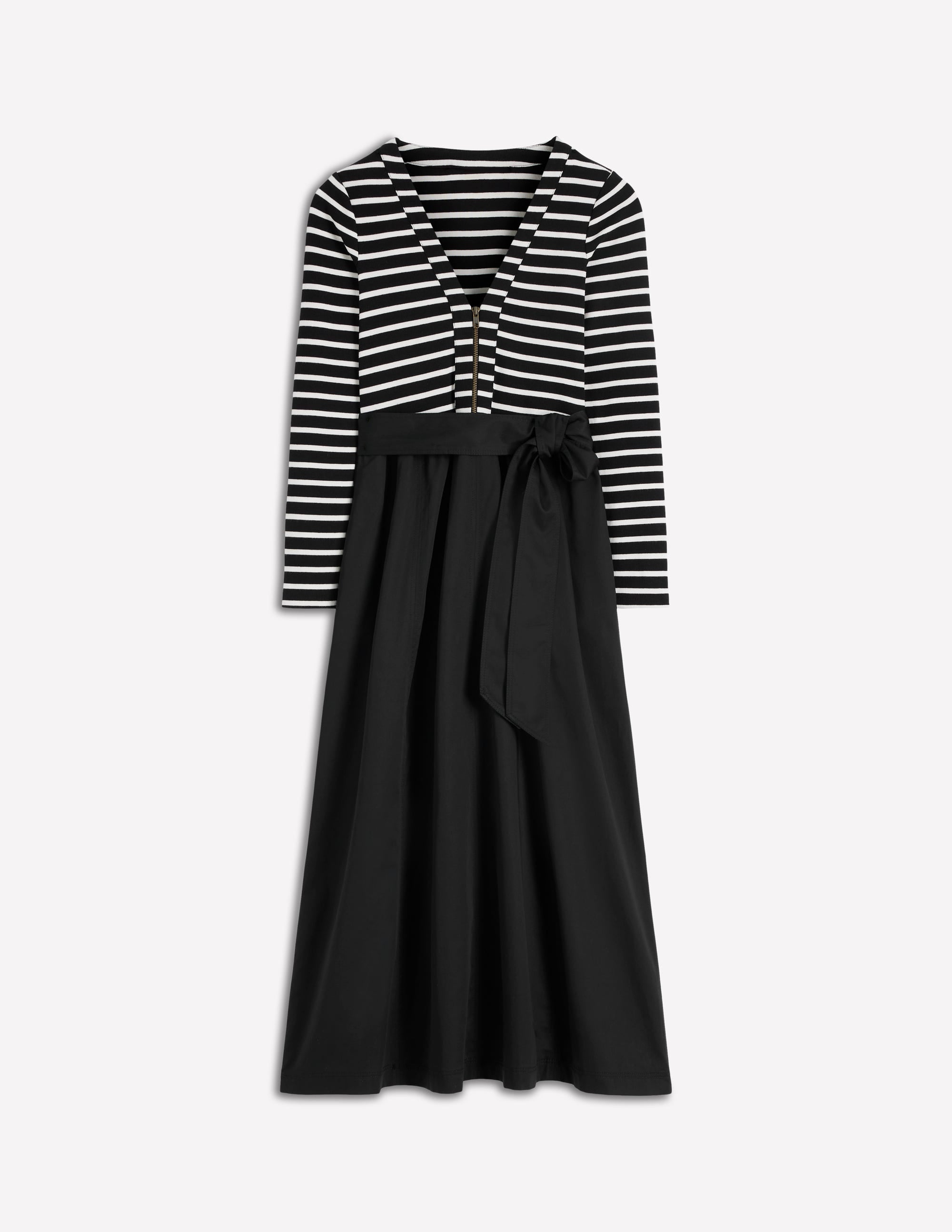 Long Sleeve Mix Media Dress-Black Stripe - Image 5