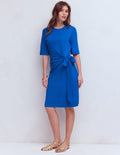 Zinnia Tie Jersey Short Dress-Kingfisher Blue